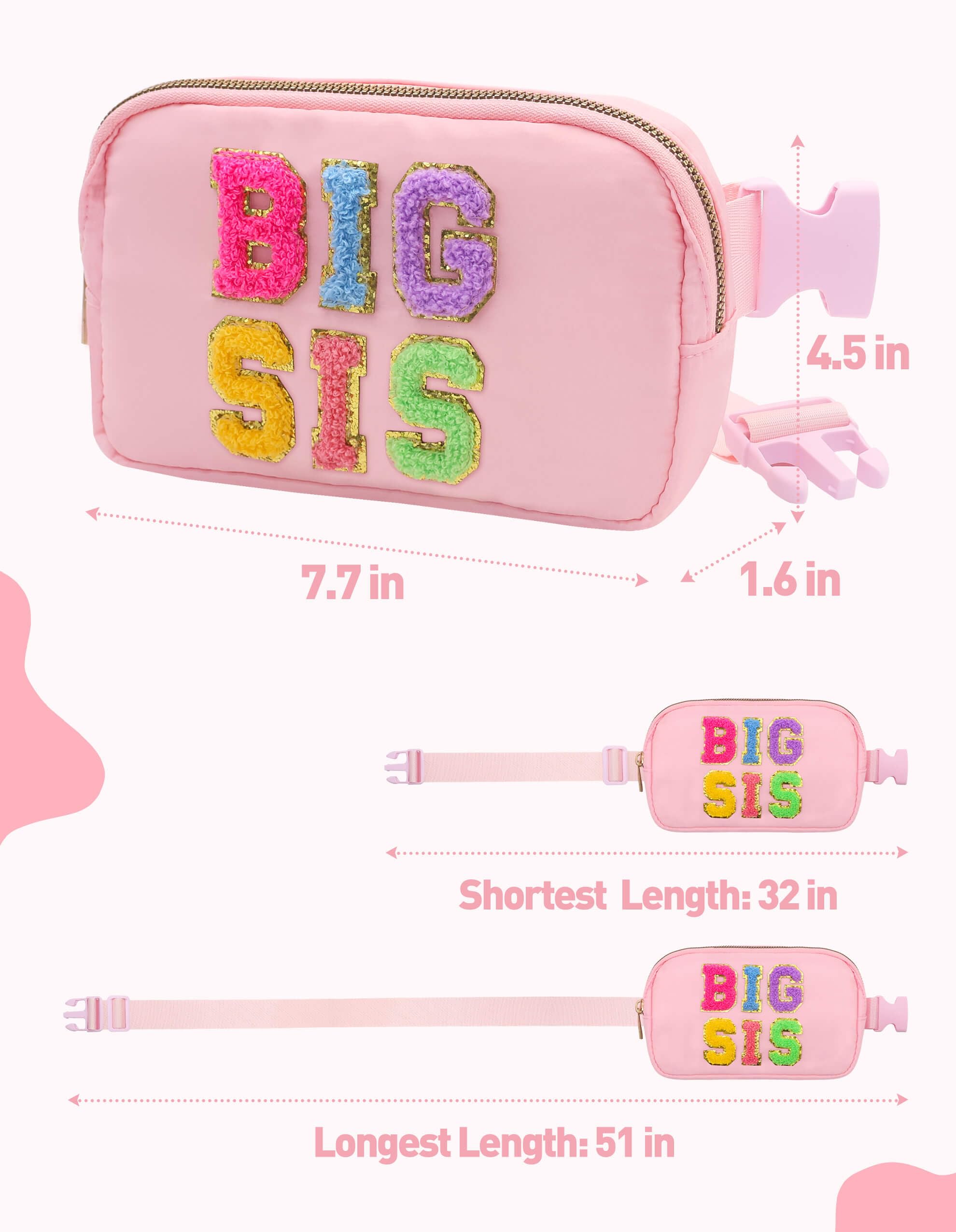 Big Sister Gift Set for Girls - Fanny Pack with Matching Bracelet, Adjustable Belt Bag for Teens & Kids, Personalized Christmas Birthday Present - Crossbody Purse for Daughter (BIG SIS-1, Pink) | Perfect for School, Travel & Sister Bonding Activities