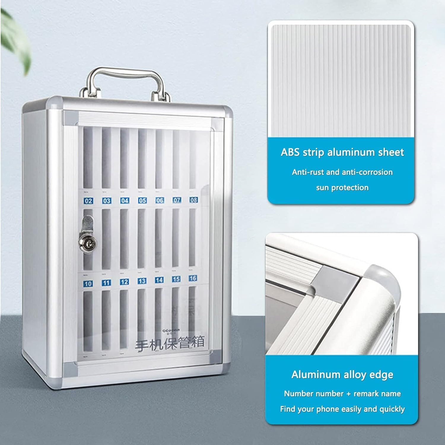 Wall-Mounted Phone Locker - Aluminum Alloy Storage Cabinet with 24-Bit Lock for Schools & Offices