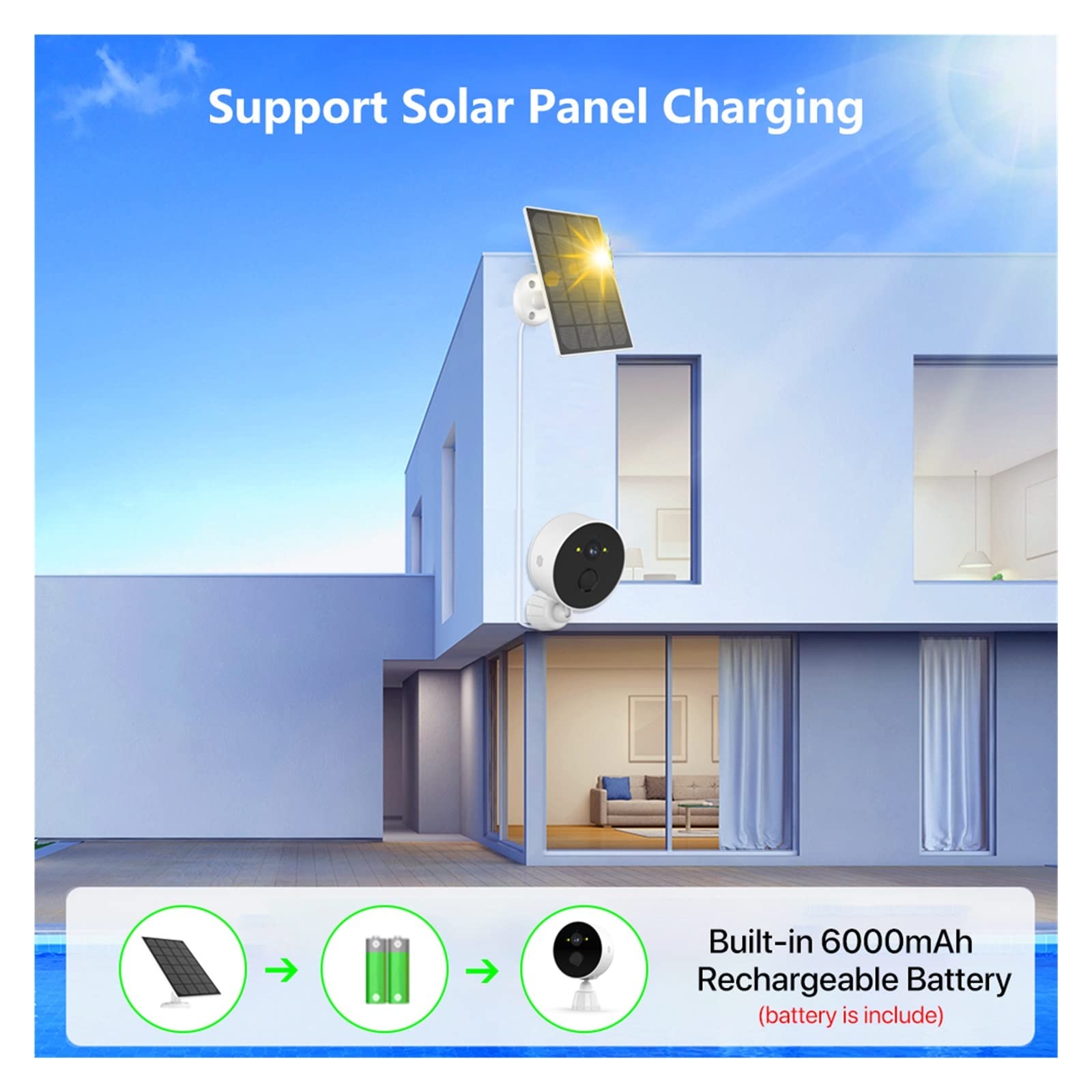 SilteD Solar Security Camera Outdoor - 1080P HD WiFi Wireless Surveillance Camera with Built-in Battery & 32GB Storage - Weatherproof Solar-Powered Bullet Camera for Home, Baby Monitor, and Property Security - Ideal for Backyard, Front Door, and Indoor/Outdoor Use