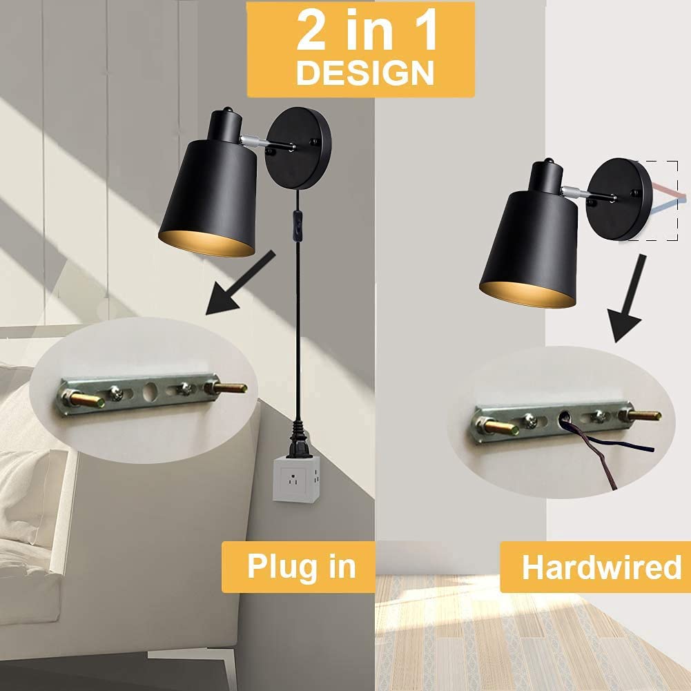 Adjustable Wall Sconce Plug-in Light - 10W 800LM Remote Control Wall Fixture with 6ft Cord - Set of 2 for Restaurant, Bedroom, Corridor & Nightstand Lighting | Perfect for Ambient Dining, Cozy Bedroom Accent & Hallway Illumination
