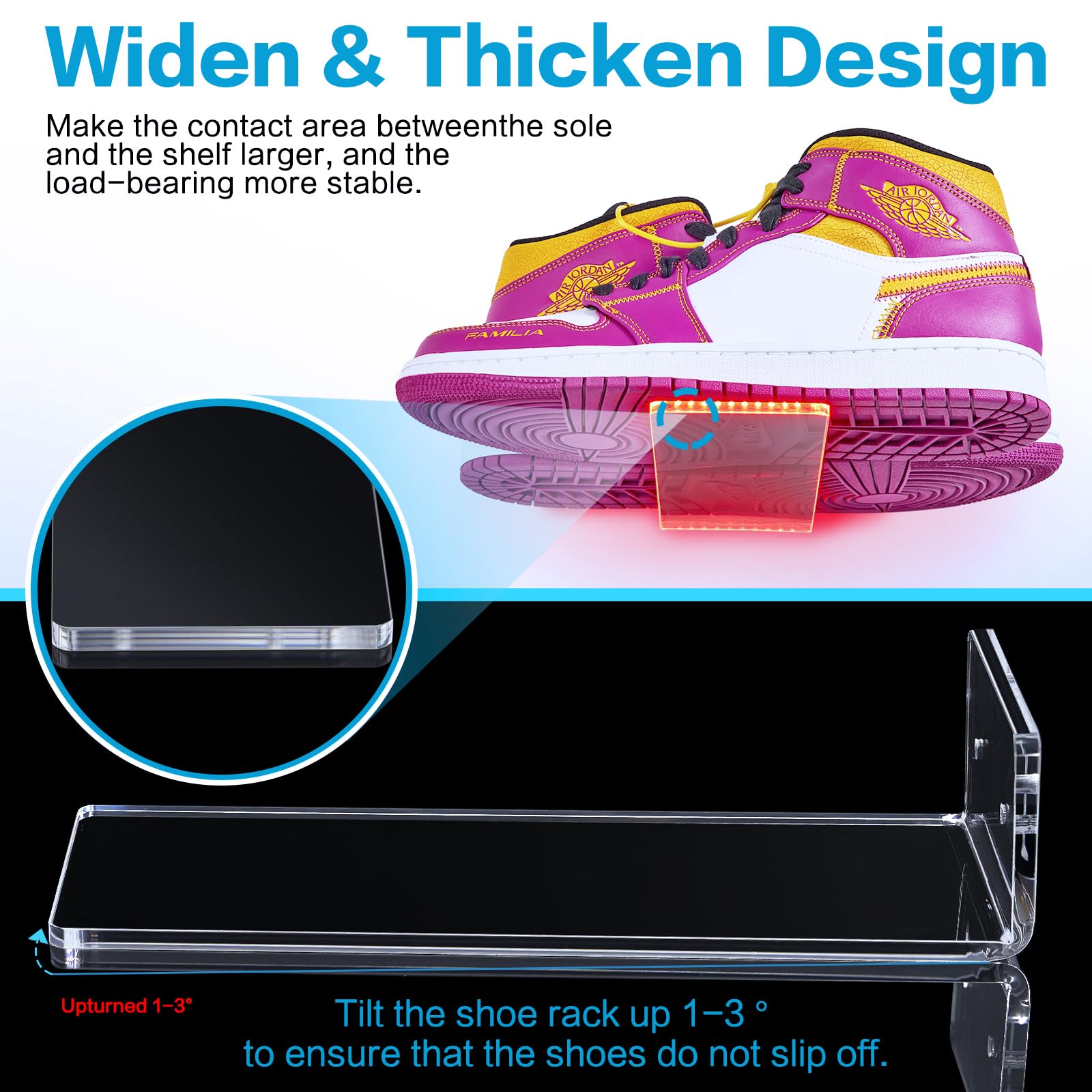 DILIBRA 6-Pack LED Floating Shoe Display Shelf - Glow Color Changing Clear Acrylic Wall Mount Sneaker Shelves for Nike, Jordan & Collectible Shoes (18Pcs+Clear) - Perfect for Bedroom, Game Room & Sneakerhead Collections