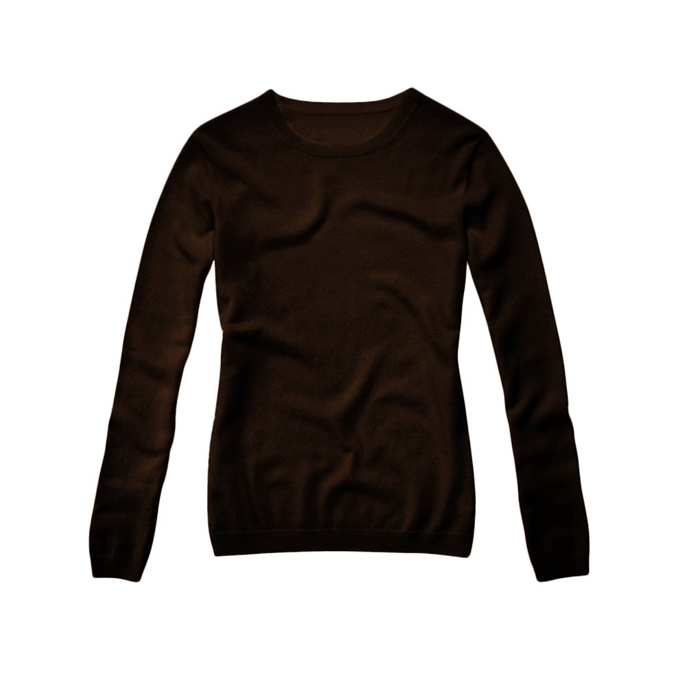 Parisbonbon Women's 100% Cashmere Crew Neck Sweater - Soft & Warm Chocolate Brown Pullover - Size M - Perfect for Winter Outfits & Office Wear