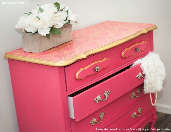 Fleur de Lace Furniture Stencil - DIY Home Decor Stencils for Wood, Walls & Fabric - Perfect for Furniture Painting, Wall Art & Craft Projects