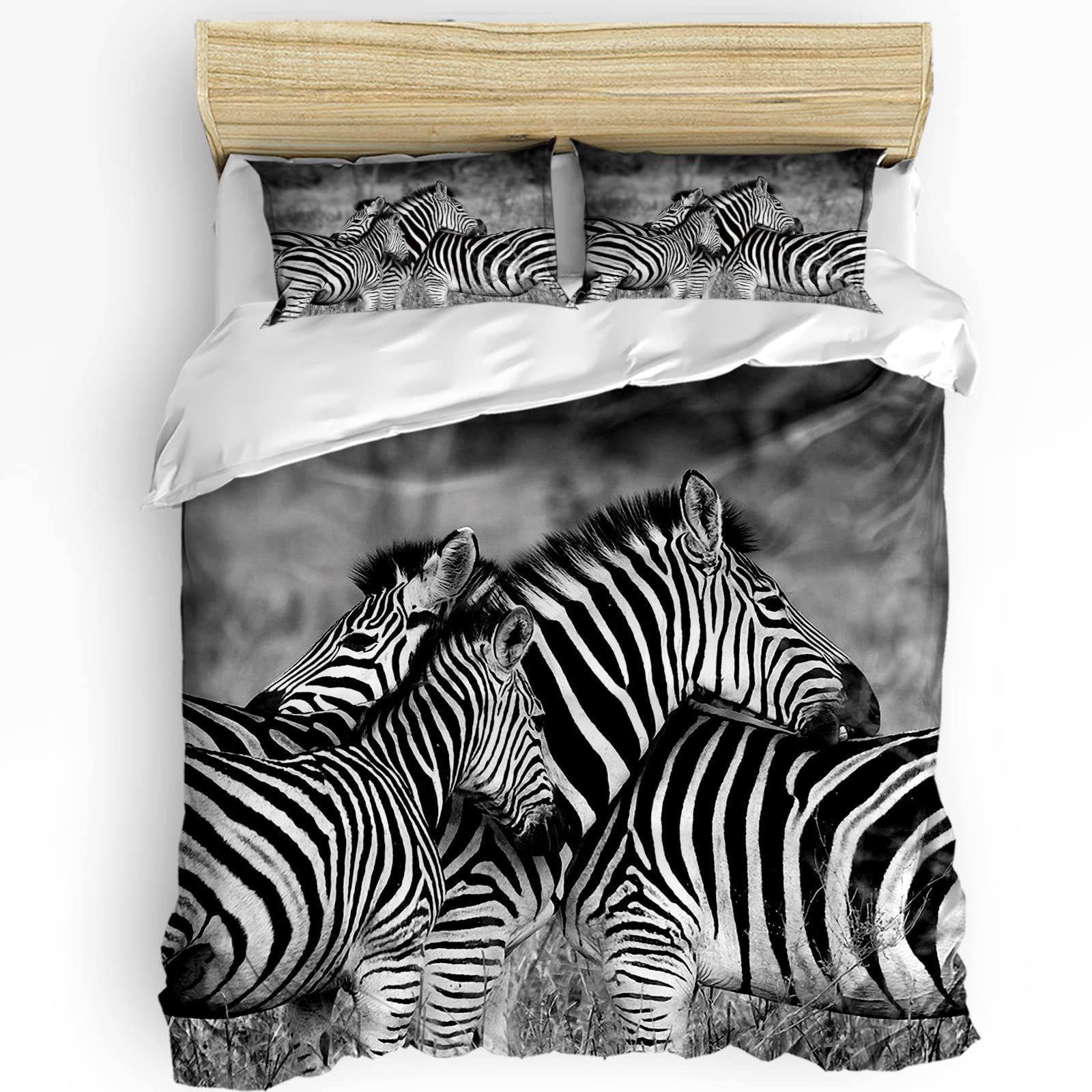 Zebra Print Duvet Cover Set - 3 Piece Soft & Washable Animal Print Comforter Cover with Pillowcases for Full Size Bed | Perfect for Jungle Theme Bedroom, Kids Room Decor & Wild Animal Lovers
