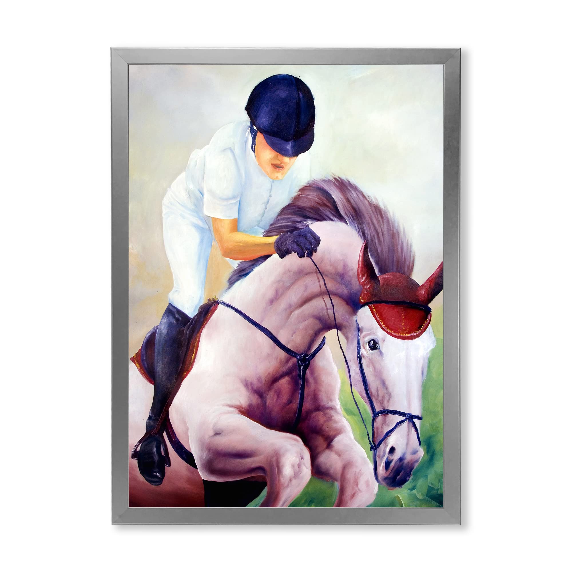 DesignQ Jockey on Galloping Horse Farmhouse Framed Wall Art - Rustic Home Decor for Living Room, Bedroom & Office