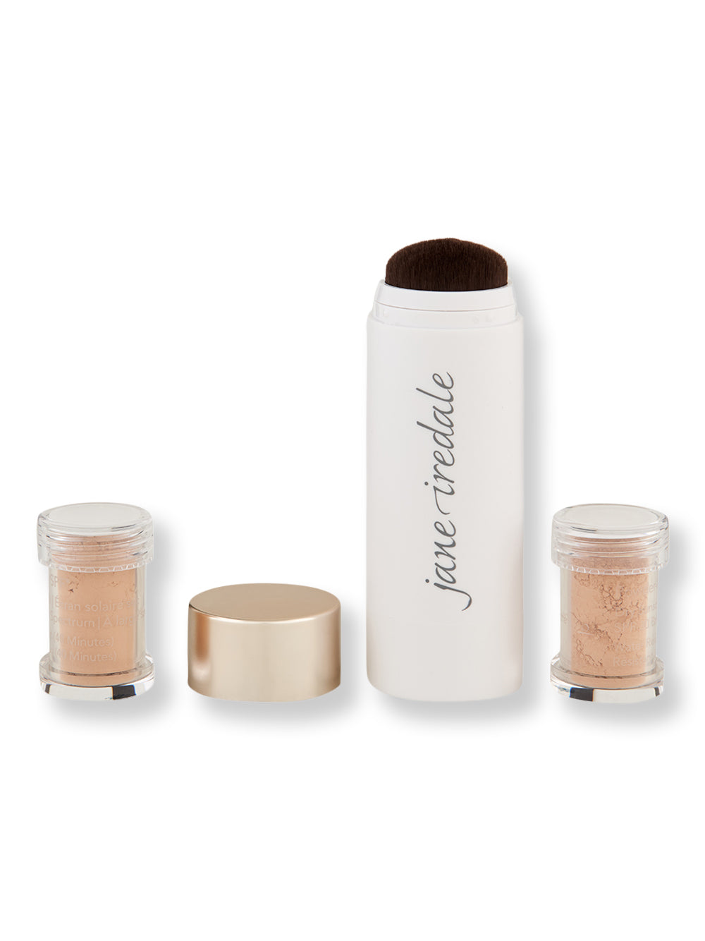 Jane Iredale Powder Me SPF 30 Mineral Sunscreen Brush - Refillable Kabuki Brush with 2 Refills | Natural Sun Protection for Face & Body | Perfect for Travel, Beach & Daily Use