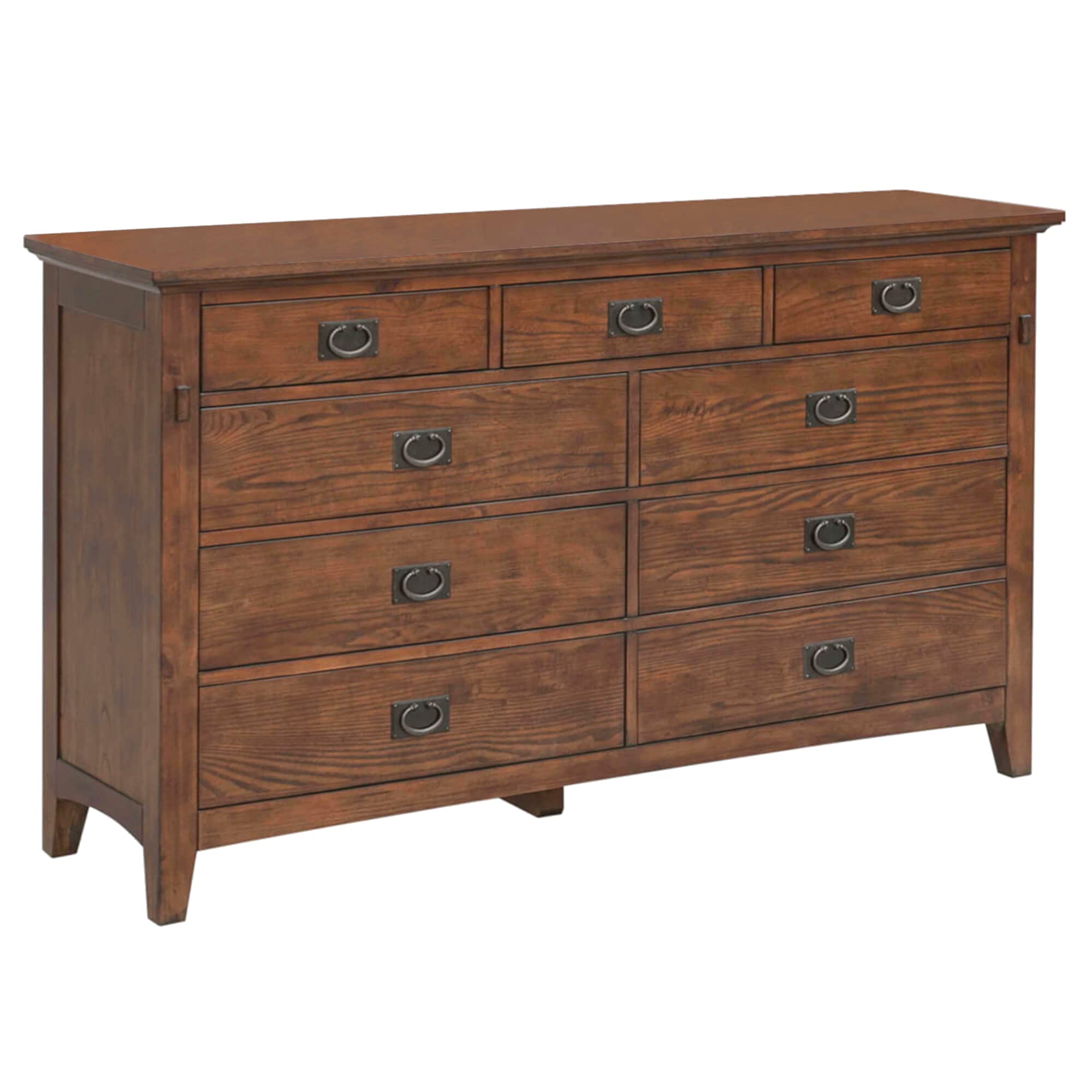 Amish Brown Solid Wood 9-Drawer Bedroom Dresser - No Assembly Required | Sunset Trading Mission Bay Dresser for Master Bedroom & Guest Room Storage