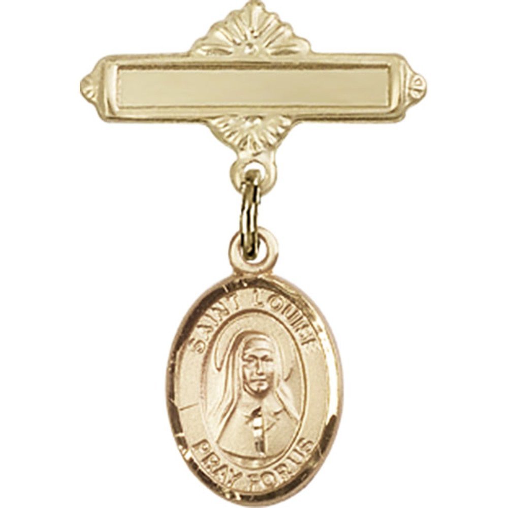 Gold Filled Baby Badge with St. Louise de Marillac Charm - 1 X 5/8 Inch Polished Pin for Newborn Gifts, Baptism, Christening & Baby Shower Favors