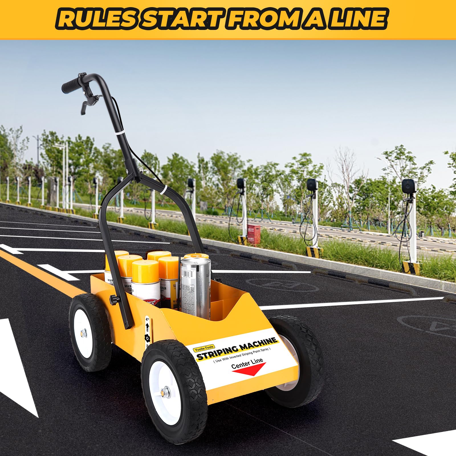 2395000 Professional Parking Lot Striping Machine - High Performance Line Marking Equipment for Roads & Pavements | Compatible with Inverted Striping Spray Paint | 9.8x13x28.3 Inch Yellow | Ideal for Parking Lots, Warehouses & Construction Sites