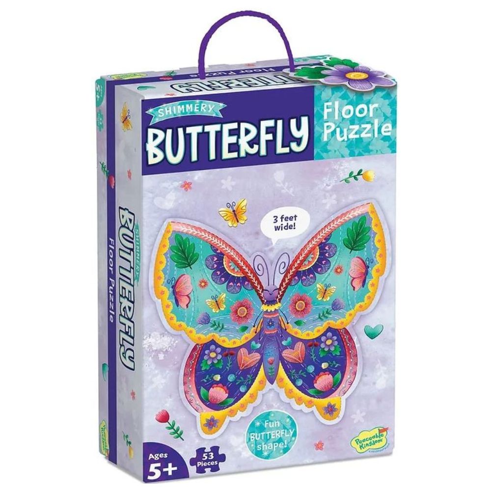 Peaceable Kingdom Shimmery Butterfly Floor Puzzle - 48 Piece Jigsaw Puzzle for Kids Ages 3-6, Educational Toy for Preschool Learning & Home Playtime