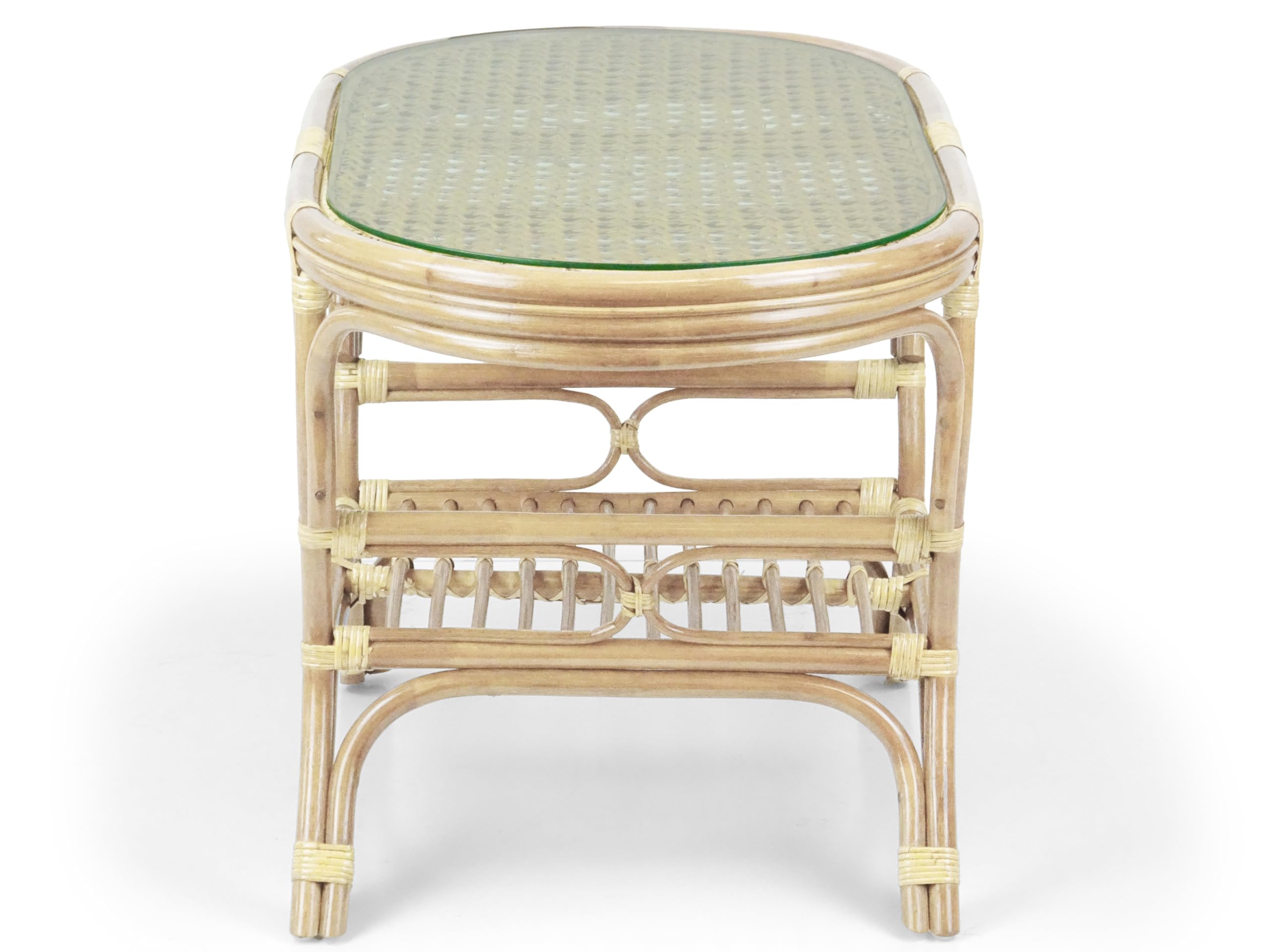 Pelangi Oval Coffee Table - Natural Rattan Wicker with Glass Top | Handmade Eco-Friendly Design for Living Room, Patio & Beach House Decor