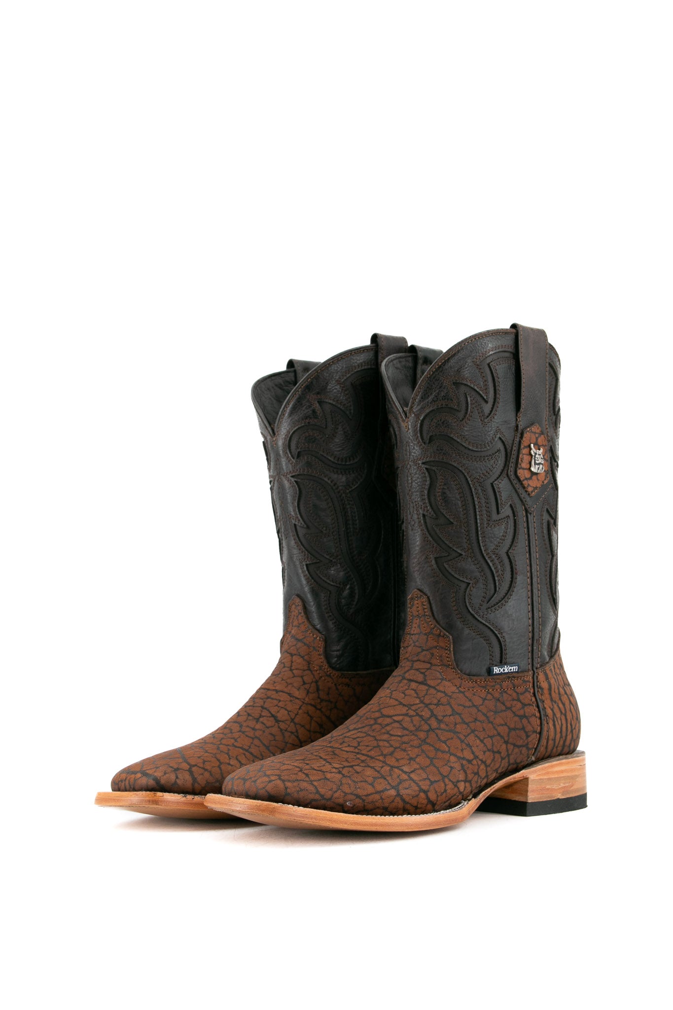 Premium Rock'em Bull Neck Square Toe Cowboy Boots for Men - Genuine Leather Western Riding Boots with Comfortable Cushion - Perfect for Country Dancing, Rodeo Events & Outdoor Adventures