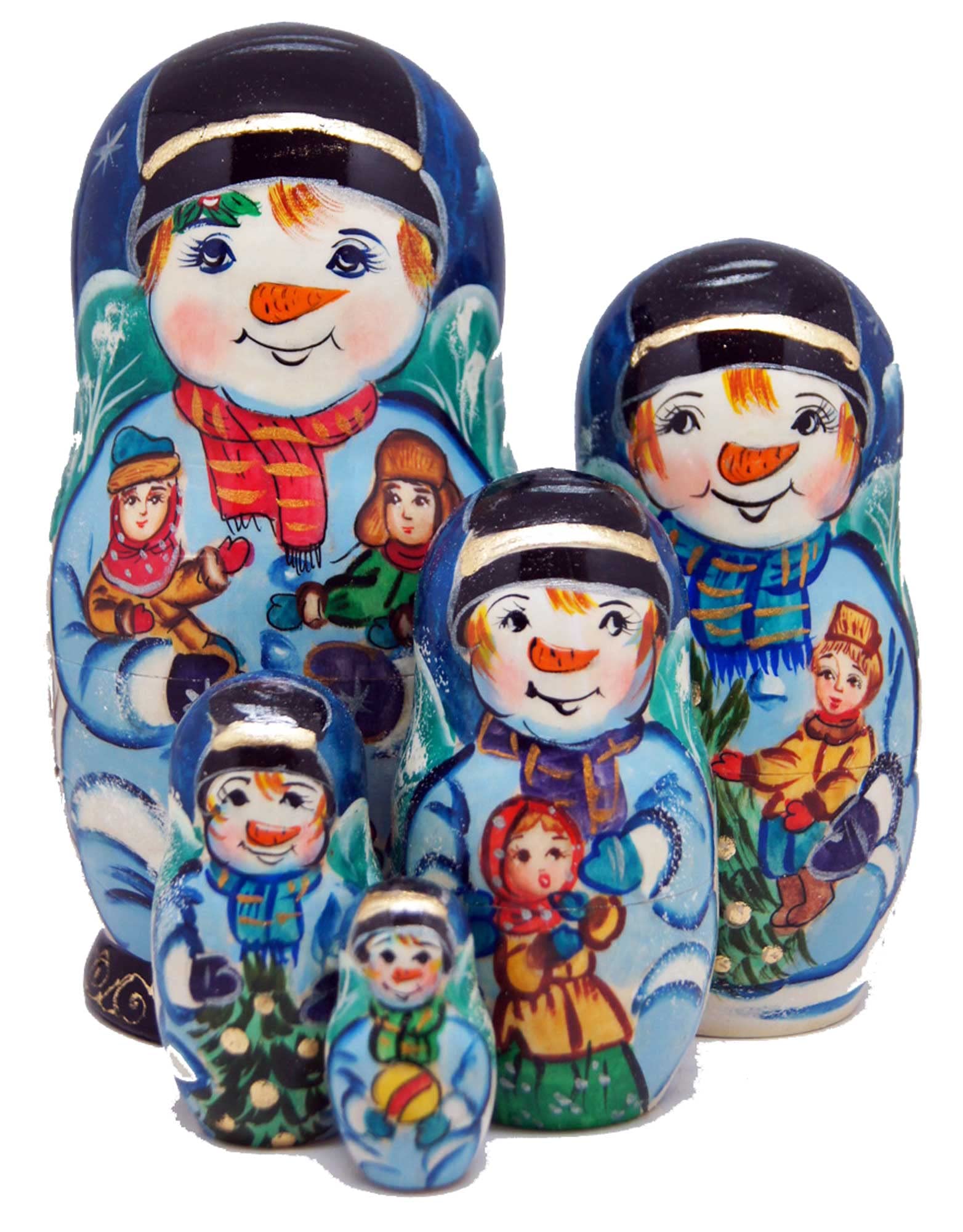 Large 5-Layer Russian Matryoshka Wooden Nesting Dolls - Handmade Stacking Snowman Toys for Kids, Christmas, Mother's Day & Birthday Gifts | Home Decor & Wishing Present (110121) - Perfect for Holiday Decorations, Kids' Playtime & Collectible Display