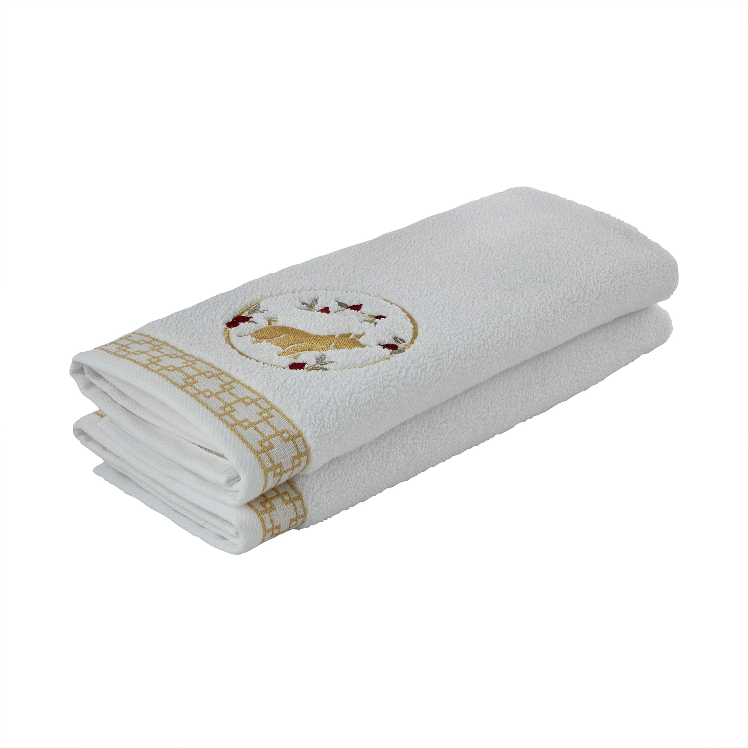 SKL Home Vern Yip Zodiac Pig Hand Towel Set - 2 Pack White Bath Towels for Kitchen & Bathroom | Cute Pig Design Home Decor Gift for Chinese New Year