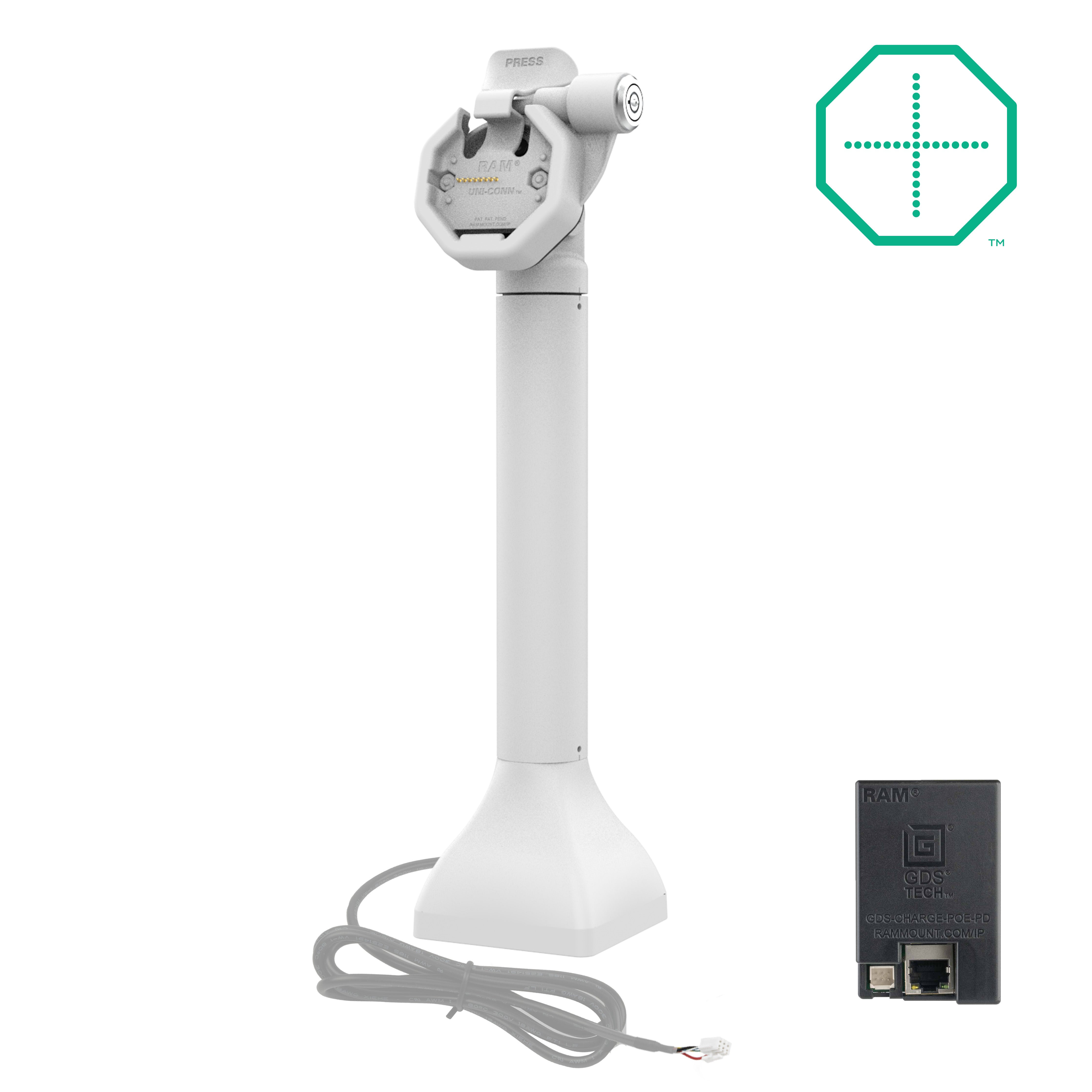 GDS® Uni Conn™ Powered 14 Locking Pedestal Dock with PoE - Gray (RAM GDS DOCKLR D11 14 U3E GRY) | Secure Charging Station for Office, Warehouse & Industrial Use
