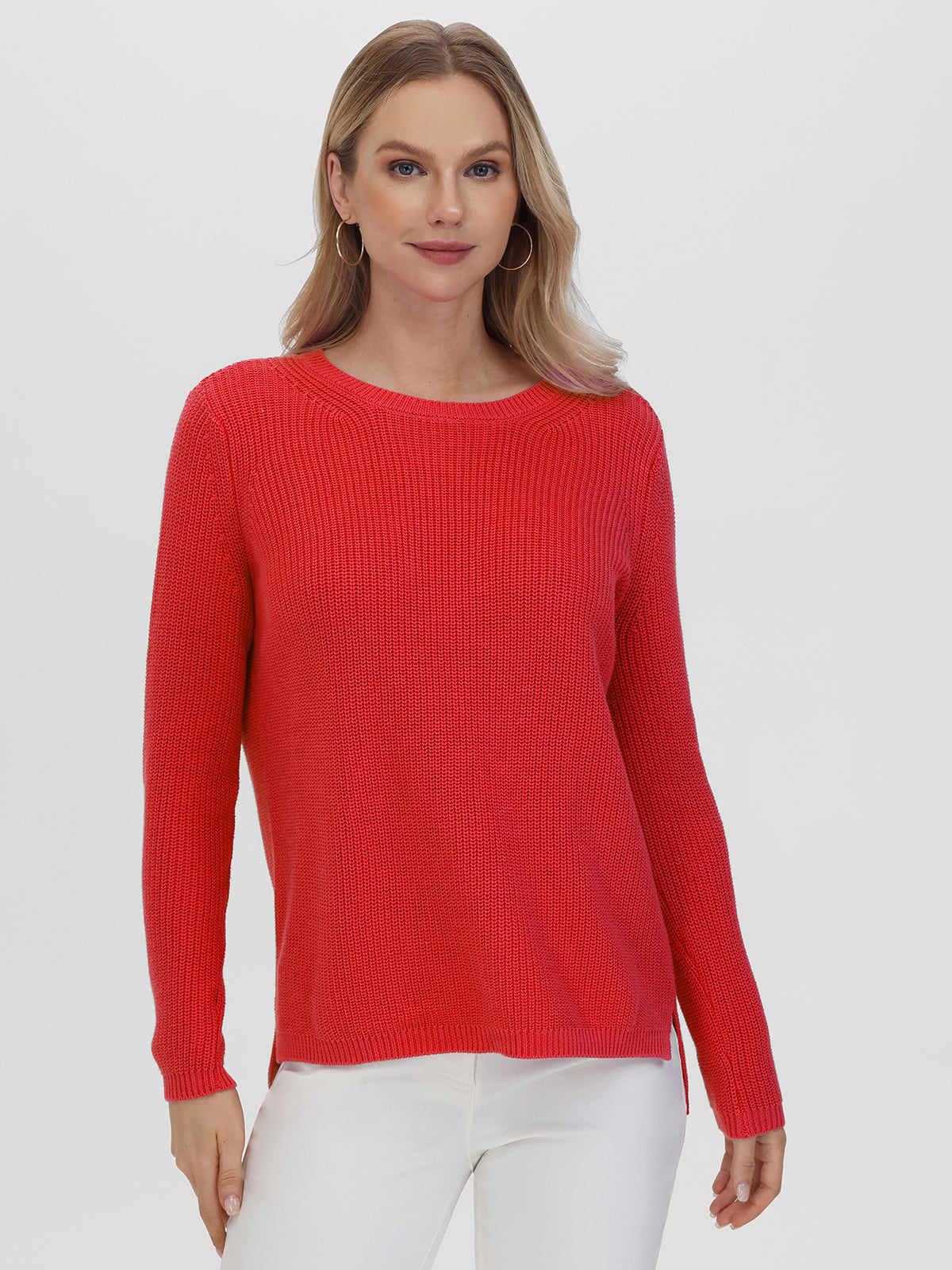 Emma Women's Crewneck Shaker Stitch Cotton Sweater - Soft Casual Pullover for Fall & Winter, Perfect for Office, Travel and Everyday Wear