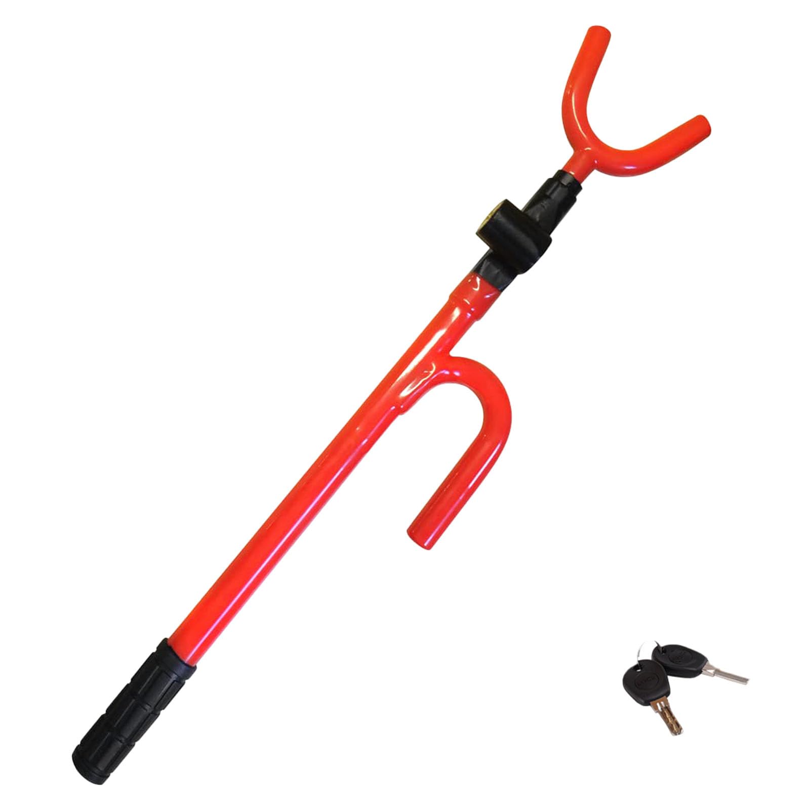 Universal Steering Wheel Lock Anti-Theft Device with Adjustable Length & Double Hooks - Car Security Lock for Cars, SUVs, Pickup Trucks & Vans (Red) - Ideal for Parking Lots, Road Trips & Nighttime Security