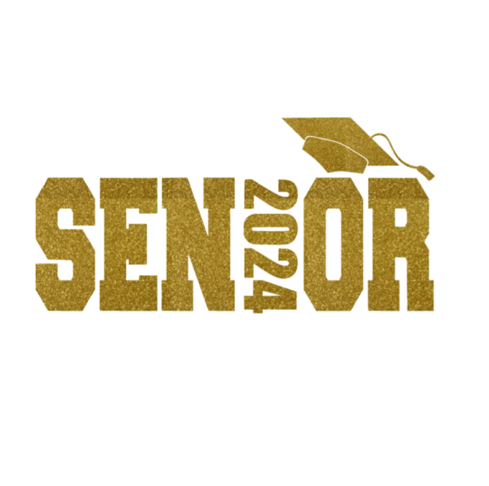 2024 Senior Iron On Decal - Graduation Shirt Transfer Patch for DIY Crafts, T-Shirts & Caps - Custom Size & Color - Old Gold Glitter Design - Easy 5 Minute Application - Perfect for Graduation Parties, School Events & Gift Giving