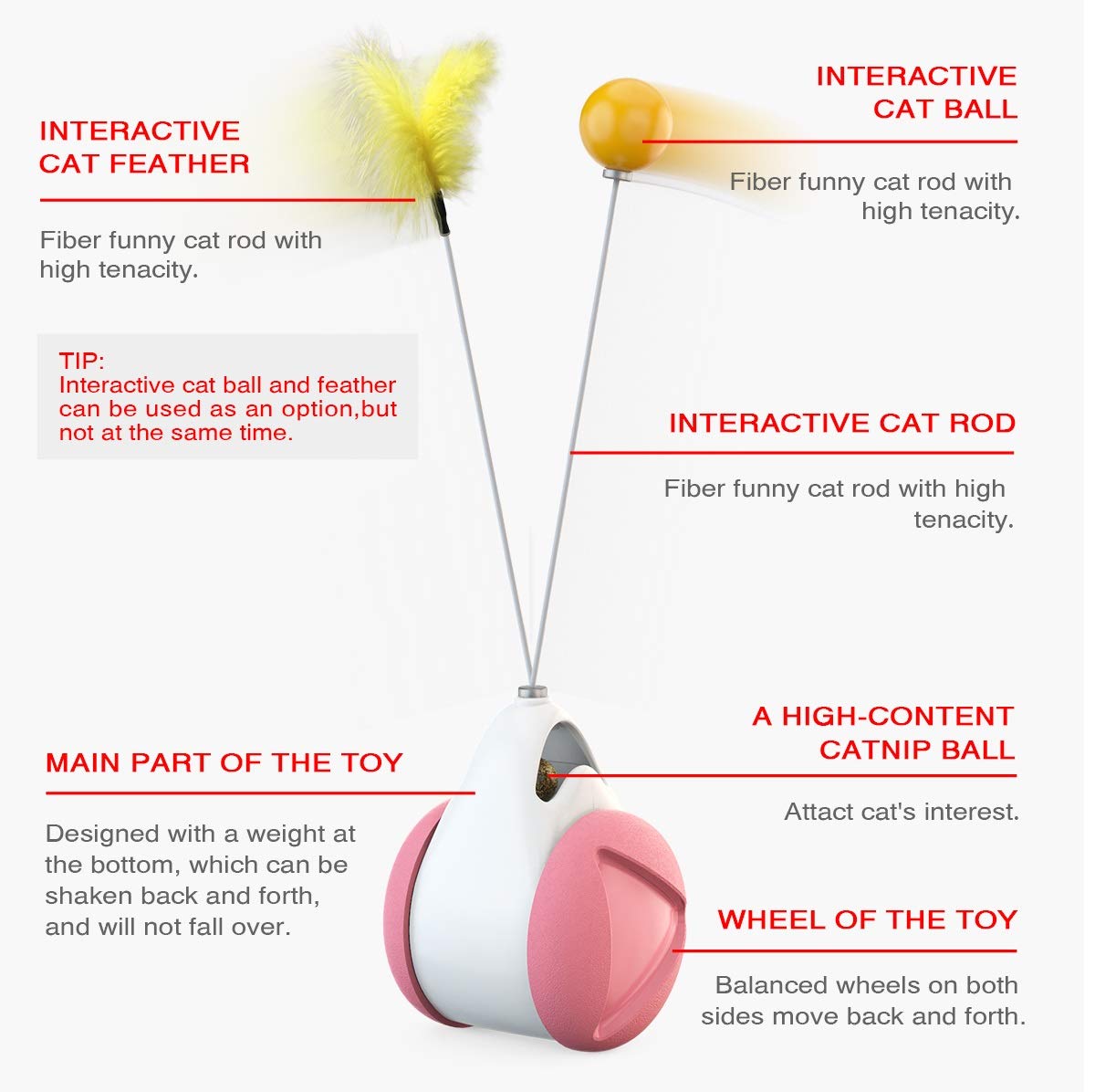 Interactive Catnip Ball Toy with 360° Self-Rotating Motion - Fun Chaser & Balance Swing Car Toy for Indoor Cats (Pink) - Perfect for Playtime, Exercise and Mental Stimulation