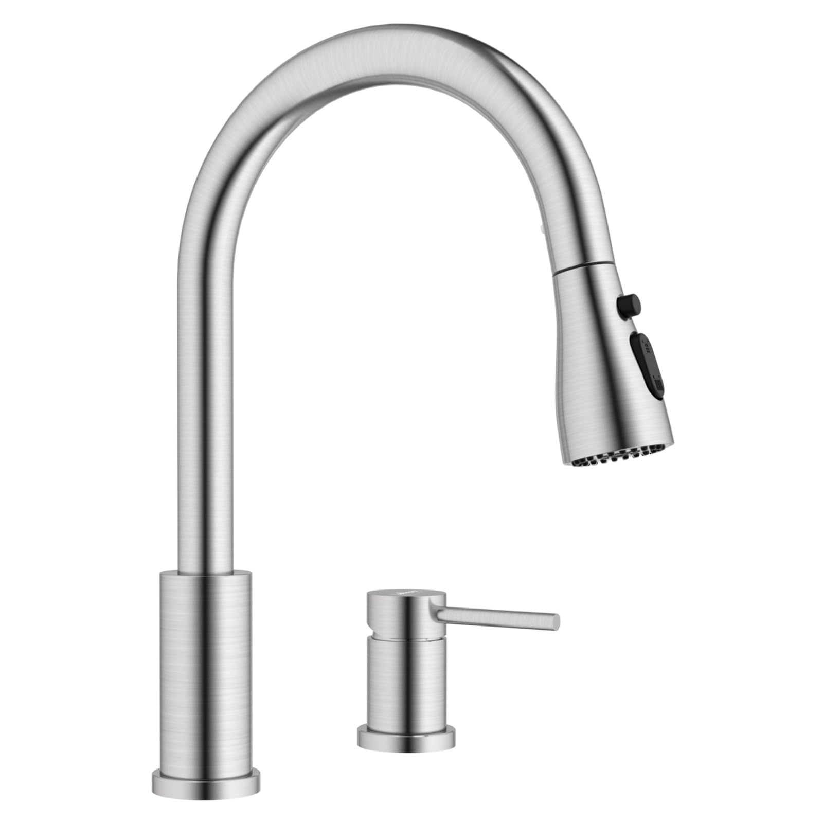 APPASO 2 Hole Kitchen Faucet - Brushed Nickel High Arch Pull Down Sprayer with 3 Modes, Stainless Steel Single Handle Modern Sink Faucet (2 Pack) - Perfect for Residential Kitchens, Restaurants & Commercial Use