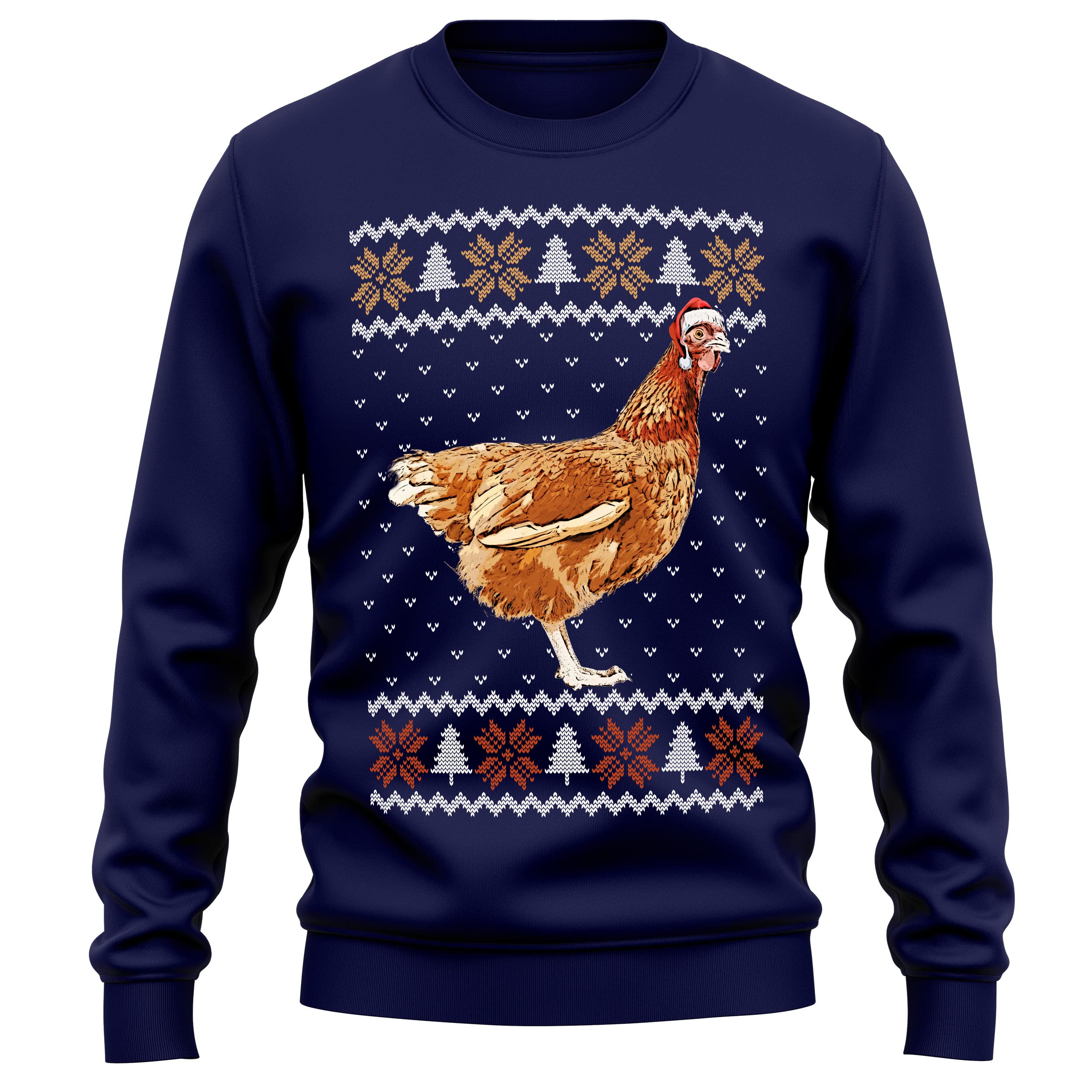 Purple Print House Christmas Chicken Sweatshirt for Adults - Funny Farm Animal Holiday Sweater Jumper Gift for Men & Women - Perfect for Christmas Parties, Farm-Themed Events & Cozy Winter Outfits