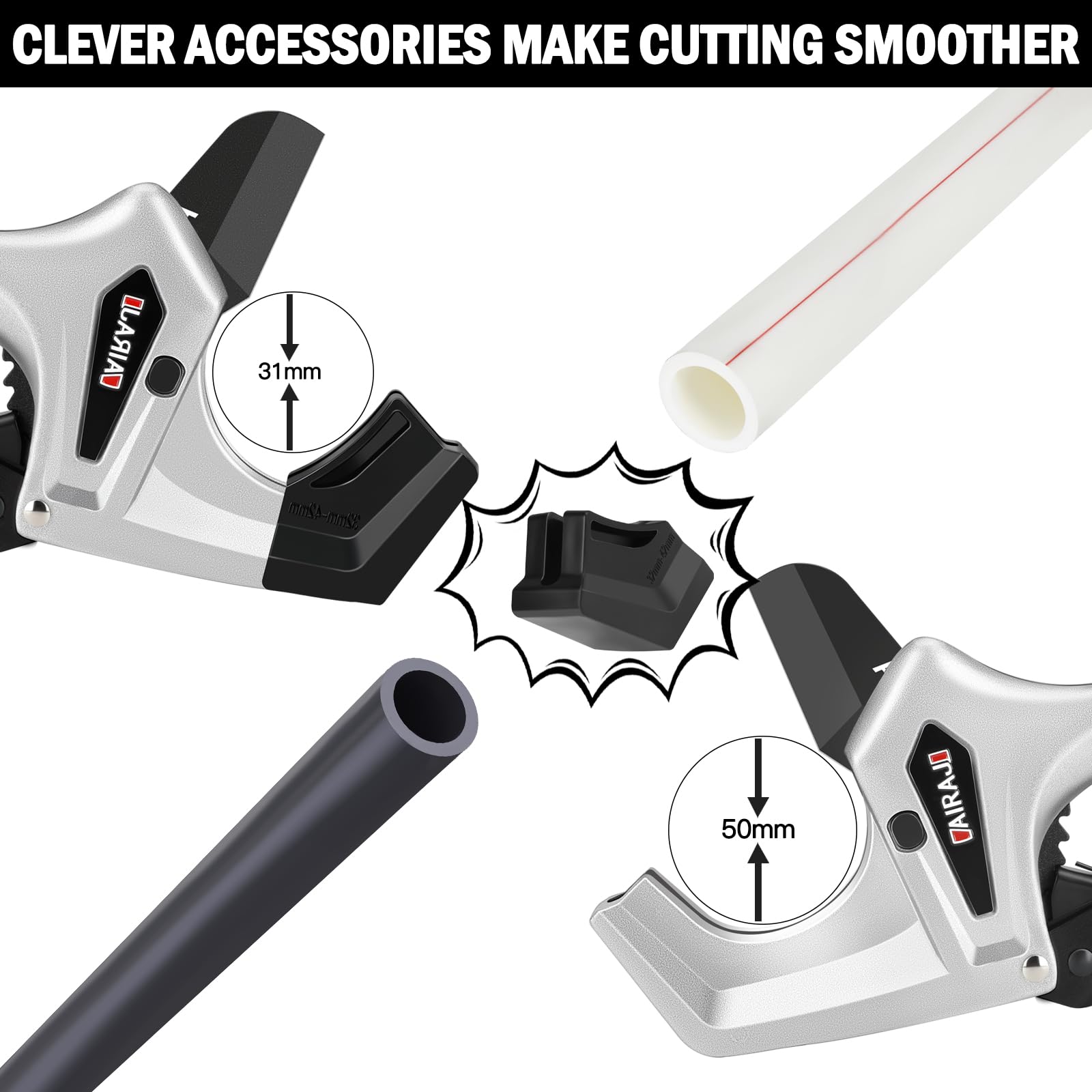 Heavy Duty AIRAJ Ratchet PVC Pipe Cutter - Cuts up to 2 Inch PVC, PEX & Plastic Pipes - One-Click Blade Replacement with Extra Spare Blade - Ideal for Plumbing, DIY Projects & Pipe Installation