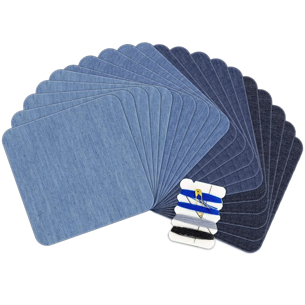 Iron On Patches for Clothing Repair - 20 Pack Light Blue Cotton Embroidered Patches - DIY Sewing & Fabric Repair Kit for Jeans, Jackets, Bags - Perfect for Customizing & Decorating Clothes, Accessories