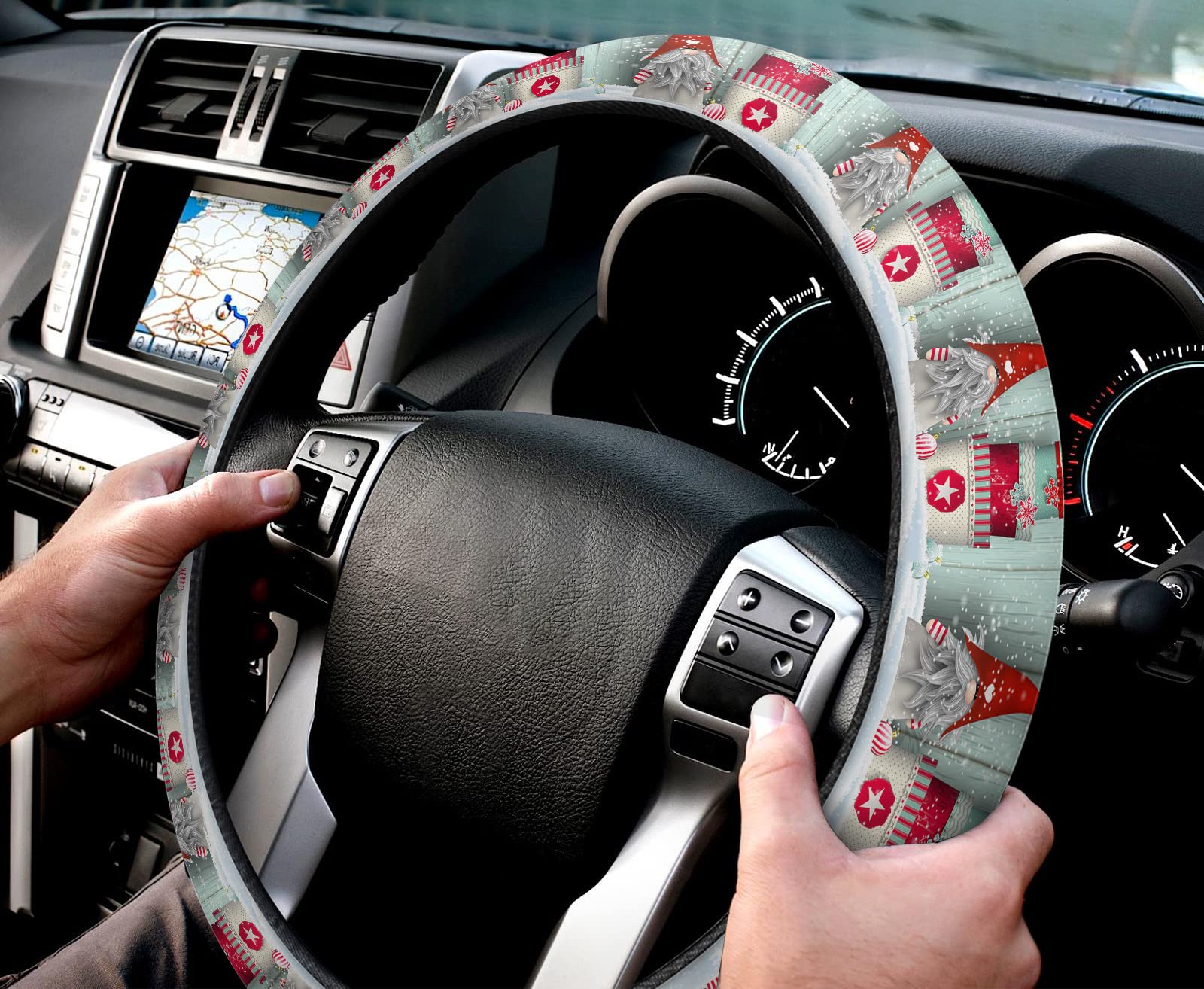 Custom Christmas Gnome Snow Steering Wheel Cover - Universal 15 Inch Quick Release for Cars & Trucks - Winter Holiday Car Accessories for Women & Men | Perfect for Xmas Decor & Cold Weather Driving