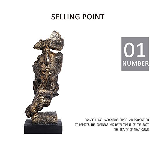 Creative Abstract The Thinker Statue - Gold Face & Hand Sculpture for Desk Decor | Office & Home Decoration | Meditation & Study Room Accent