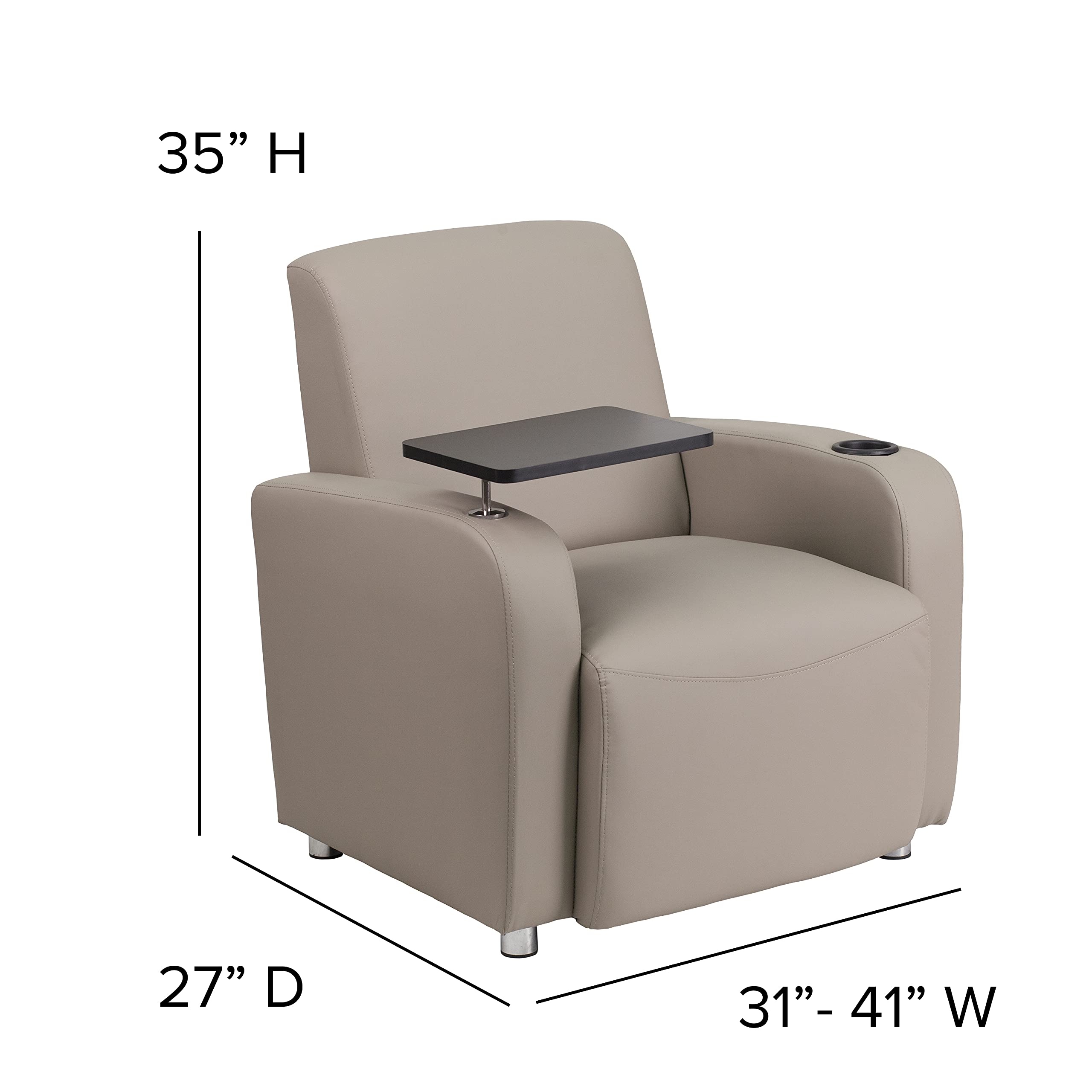 Flash Furniture George LeatherSoft Guest Chair with Tablet Arm & Cup Holder - Ergonomic Office Chair for Waiting Rooms, Reception Areas & Conference Rooms - Comfortable Gray Upholstered Chair for Professionals & Visitors