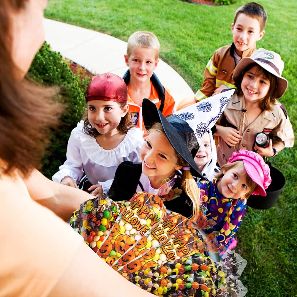 Halloween Candy Cone Bags 150Pc - Bat, Spider Web & Pumpkin Themed Cellophane Treat Bags with Twist Ties | Perfect for Trick-or-Treating, Party Favors & Classroom Treats