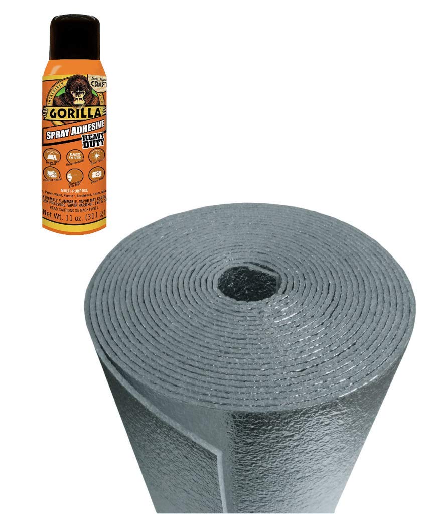 4' x 50' Roll (200 Sqft) Automotive Thermal Insulation & Sound Deadener Mat - Heat Barrier for Cars, Vans, SUVs, RVs, Campers - Includes Gorilla Glue Adhesive Spray Kit - Perfect for Vehicle Noise Reduction & Temperature Control