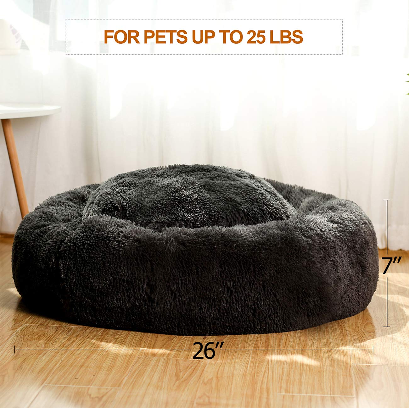 Washable Donut Dog Bed for Medium & Large Dogs - Fluffy Round Calming Cuddler Pet Bed with Faux Fur, Also Perfect for Small Cats | Cozy Sleeping Spot for Pets in Living Room or Bedroom