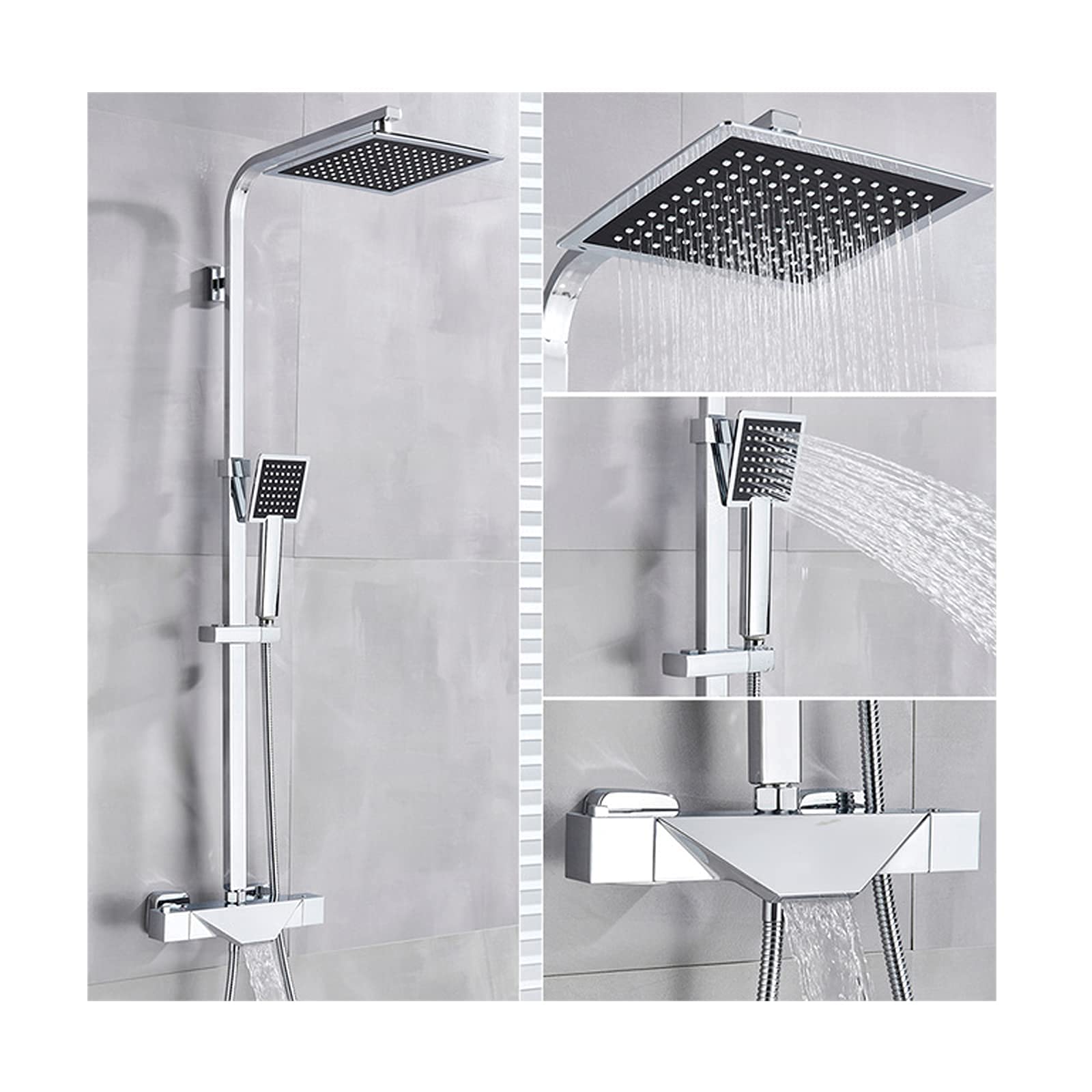 ZCYXQR Thermostatic Shower System Set - Chrome Exposed Rain Mixer Shower Combo with Waterfall Bath Filler & Rainfall Shower Head for Luxury Bathroom Upgrade | Perfect for Modern Home Spa Experience & Relaxing Bath Time