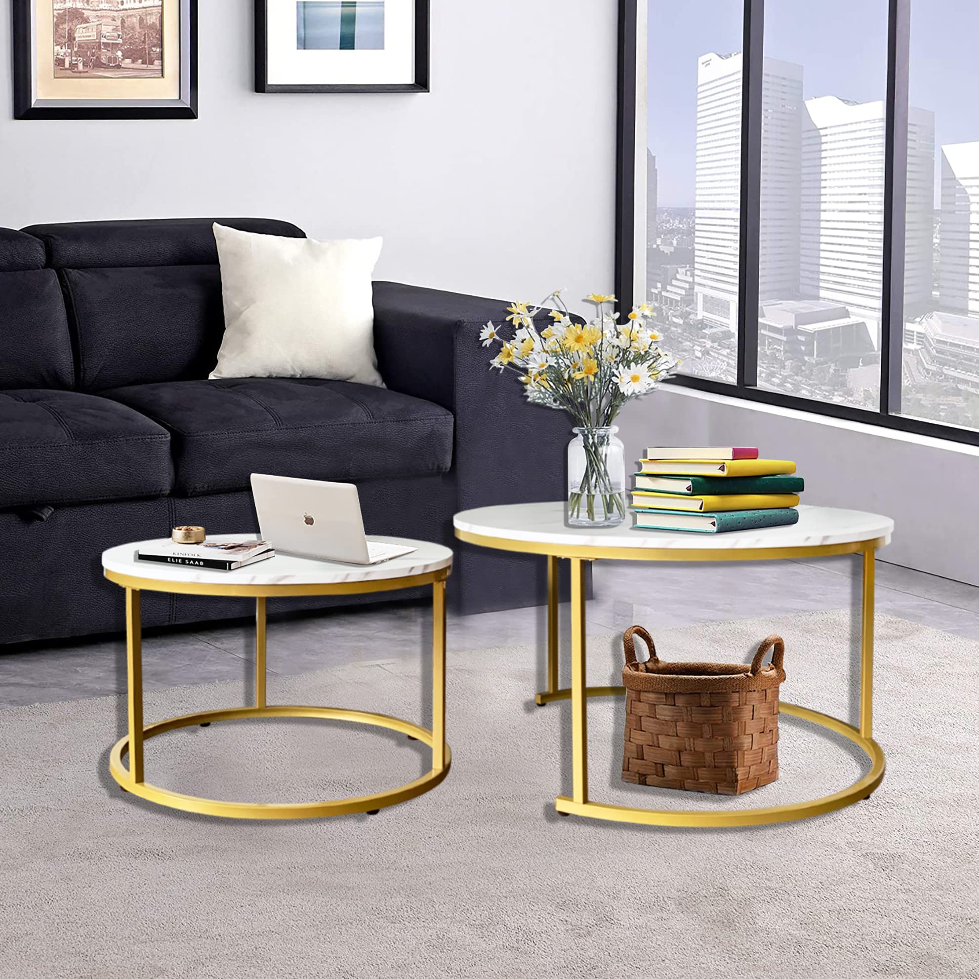 AT-VALY 2-Piece Round Nesting Coffee Table Set - 31.5