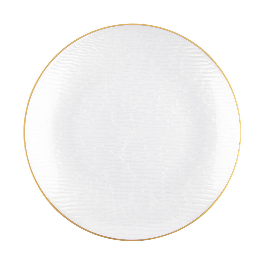 Pearl & Gold Rim Round Plastic Plates - 10 Pack Disposable Dinner Plates for Parties, Weddings & Events - Elegant Icicle Design for Holiday & Special Occasions