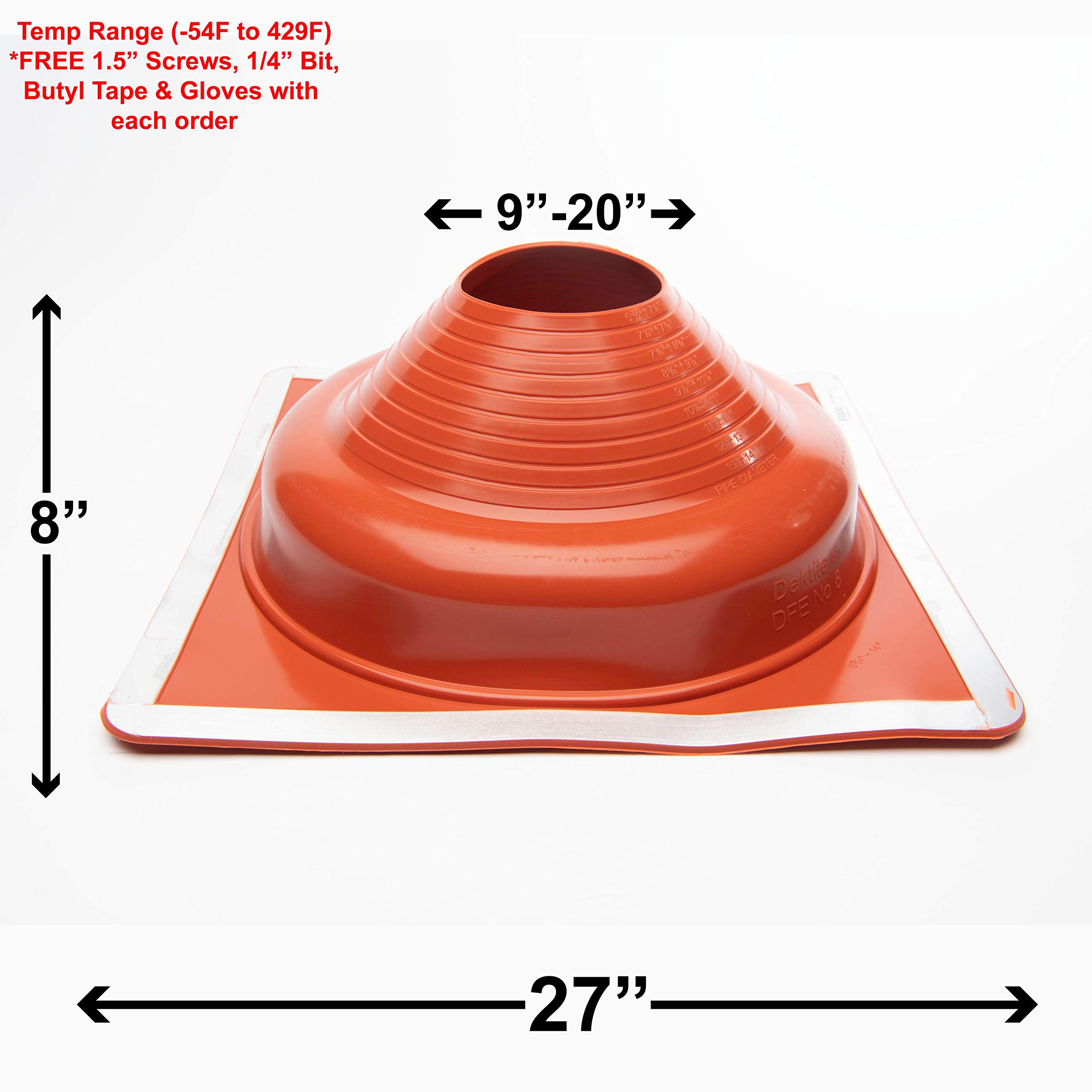 EAGLE 1 Silicone Flexible Roofing Pipe Flashing Boots - Adjustable Roof Pipe Jack Boot with Square Base for High Temperature (9