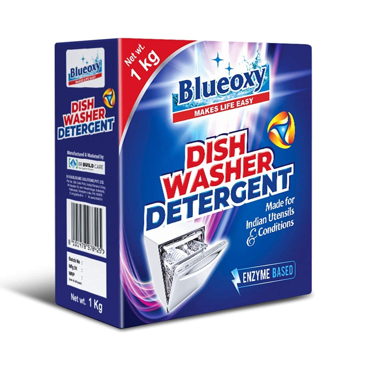 BLUEOXY Eco-Friendly Dishwasher Detergent Powder 1Kg - Works with All Dishwasher Brands | Specially Formulated for Tough Stains & Indian Cooking Utensils | Plant-Based, Non-Toxic Cleaning Solution | Ideal for Daily Dishwashing, Pots & Pans, Stain Removal | Perfect for Home & Restaurant Use