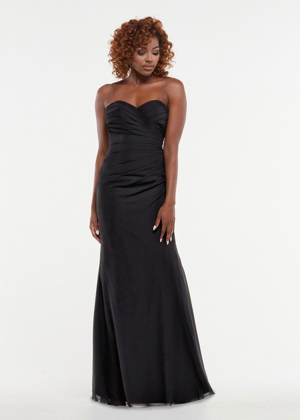 Elegant Strapless Ruched Bodice Lace Back Sheath Chiffon Bridesmaid Dress - Perfect for Weddings, Formal Events & Special Occasions