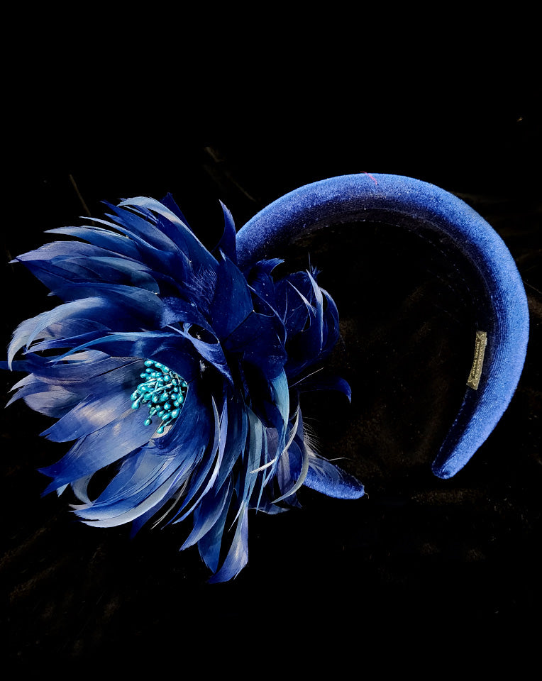 Elegant Navy Padded Headband with Feather Flower - Race Day Crown & Fascinators by Luka at Kezani | Perfect for Weddings, Derby Events & Special Occasions