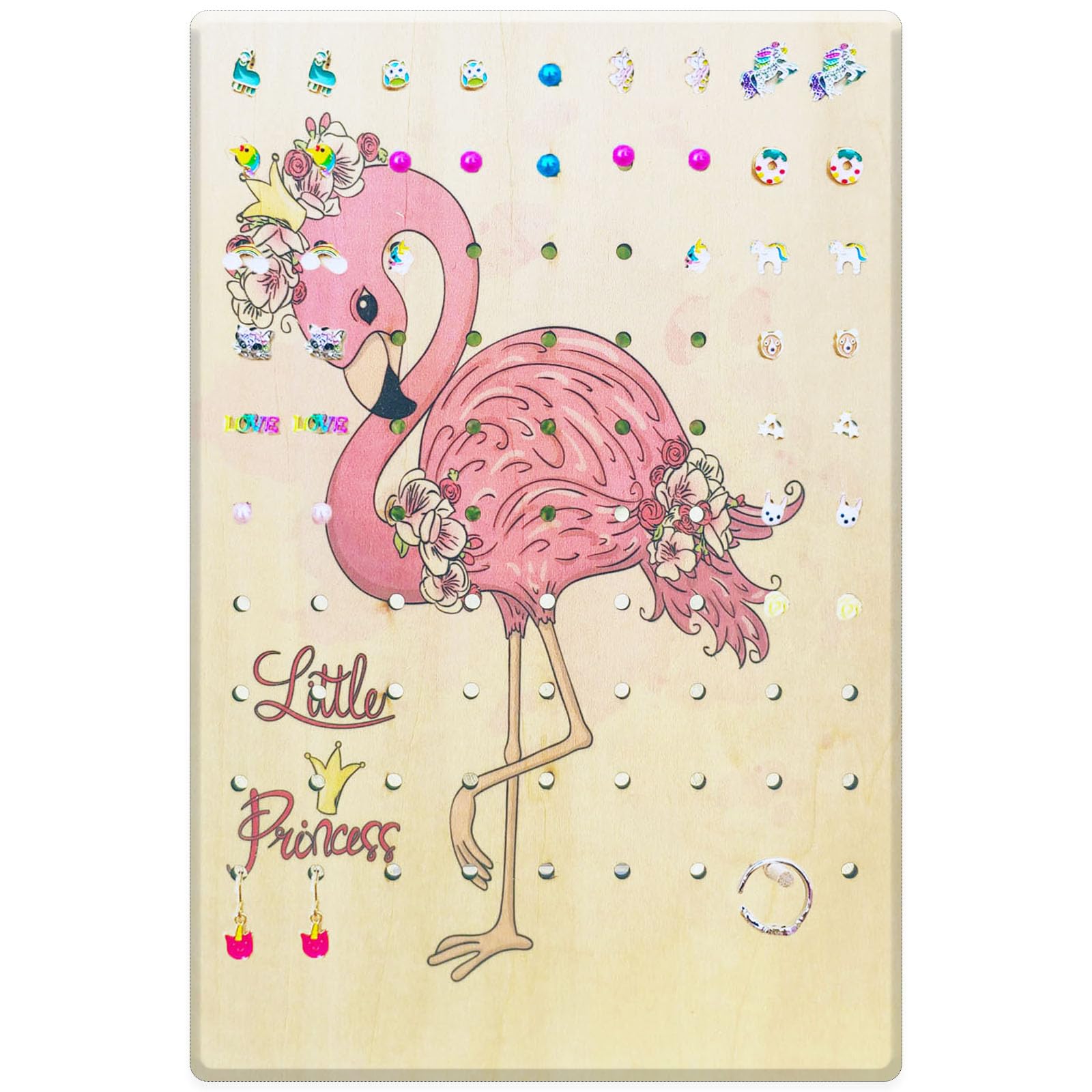 Flamingo Jewelry Organizer Wall Hanger - Earring Holder, Necklace & Ring Display Rack - Perfect for Bedroom, Bathroom & Travel - Princess Flamingo Gifts for Women