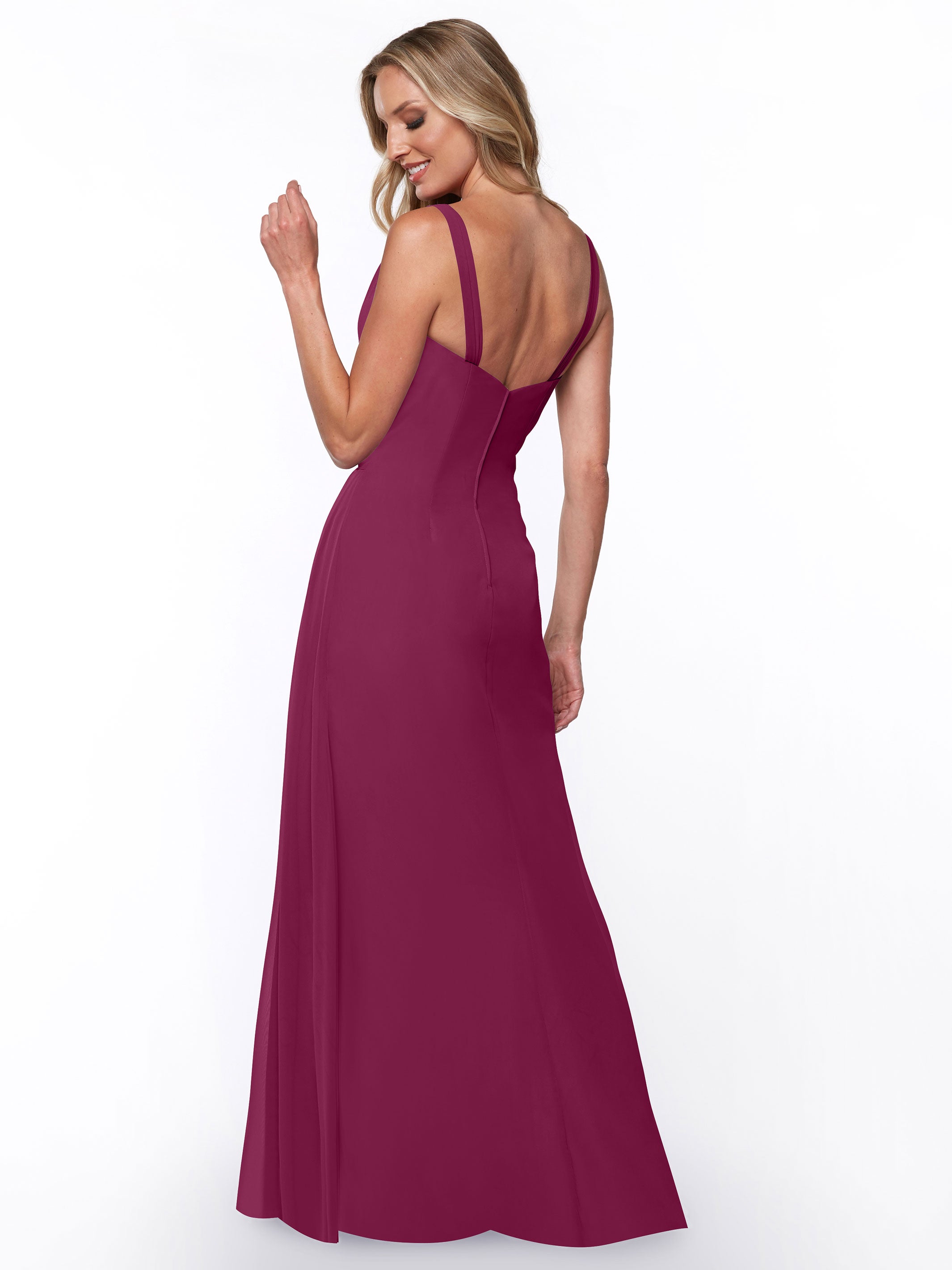 Elegant 80030 Chiffon Sheath Bridesmaid Dress with Ruching V-Neck Bodice - Perfect for Weddings, Formal Events & Special Occasions