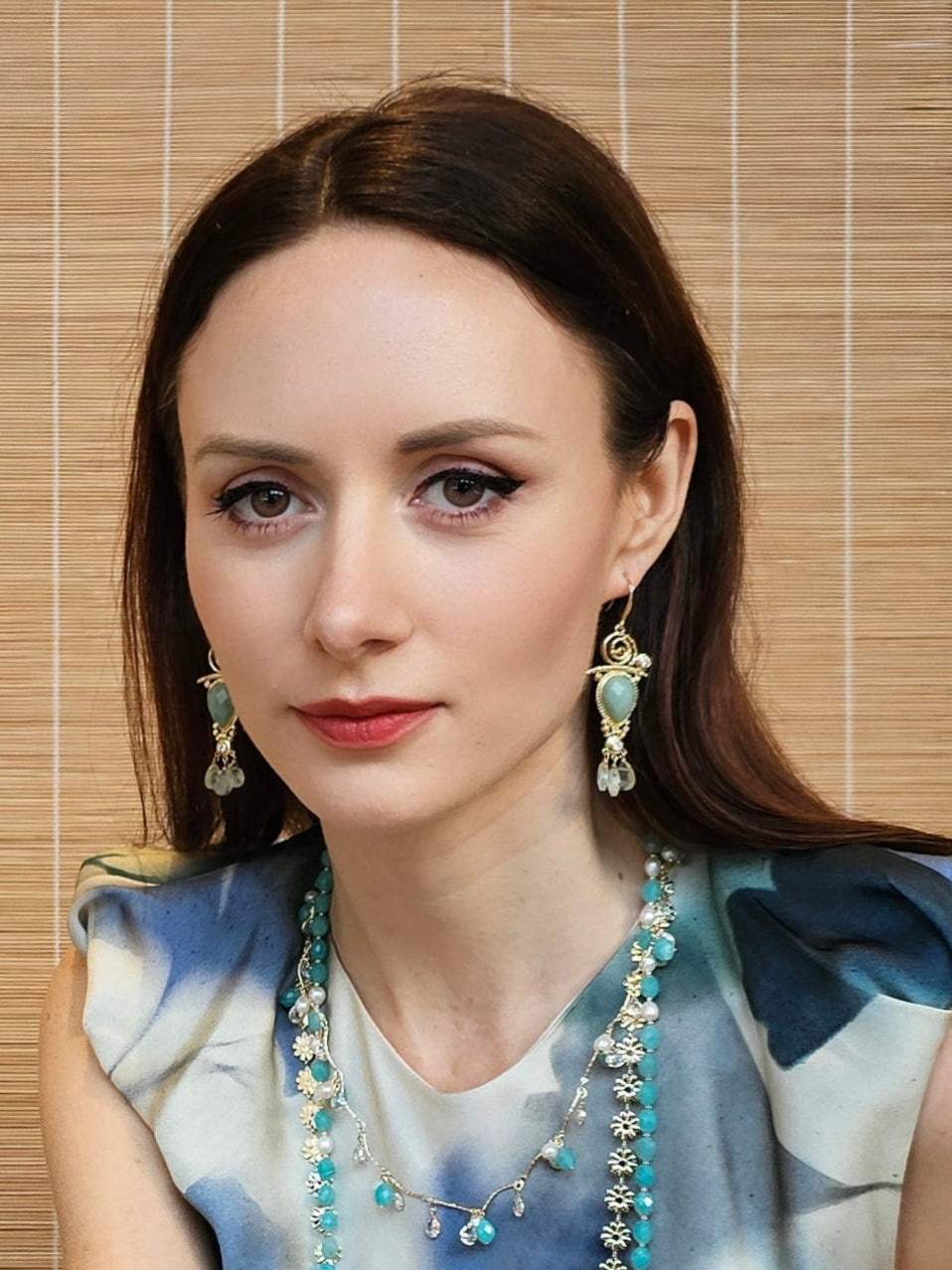 Green Gemstone Chandelier Earrings PE016 - Elegant Dangle Earrings for Women, Perfect for Weddings, Parties & Special Occasions