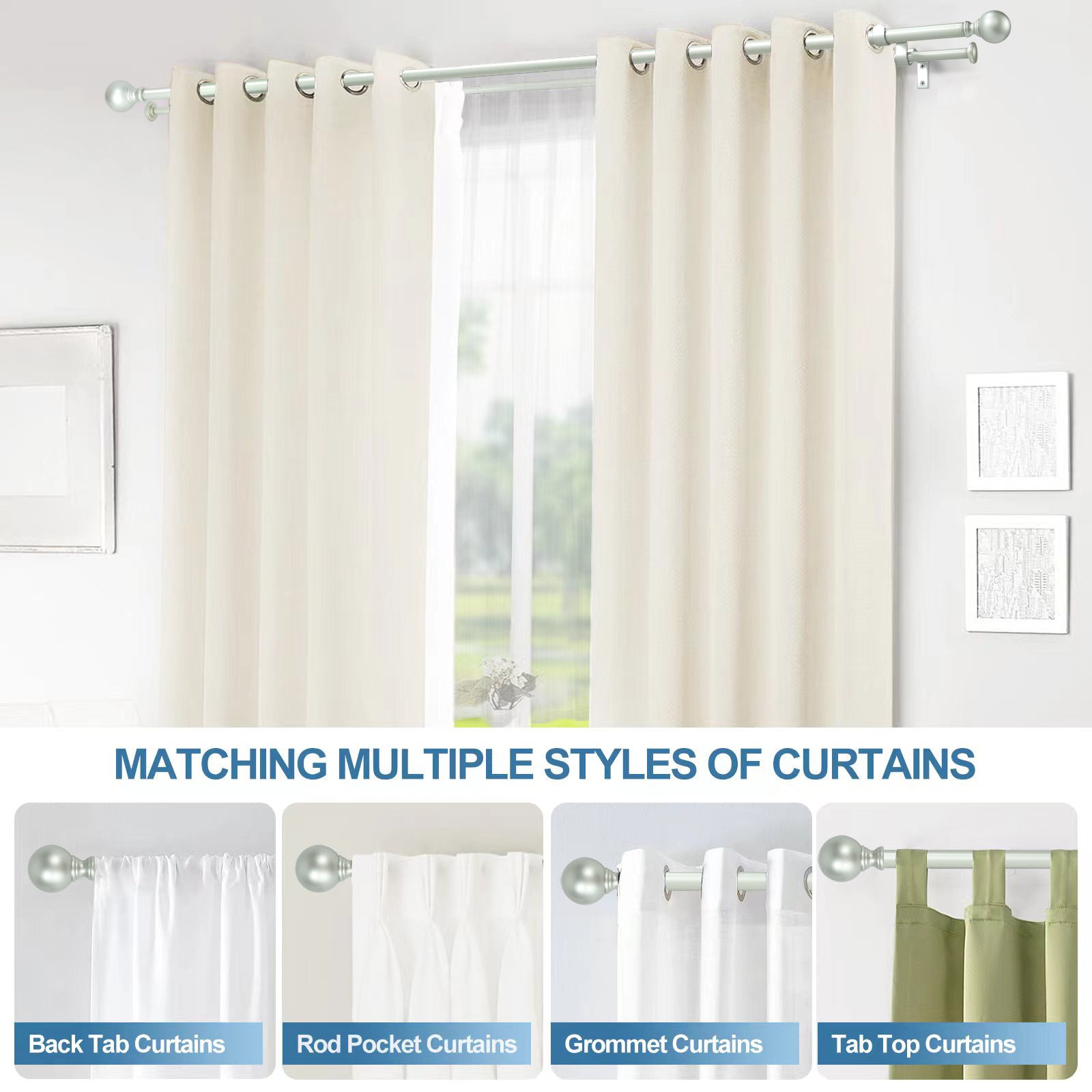 Urbanest Adjustable Double Drapery Curtain Rod Set - 48-84 Inch, Black Metal Window Treatment for Living Room & Bedroom