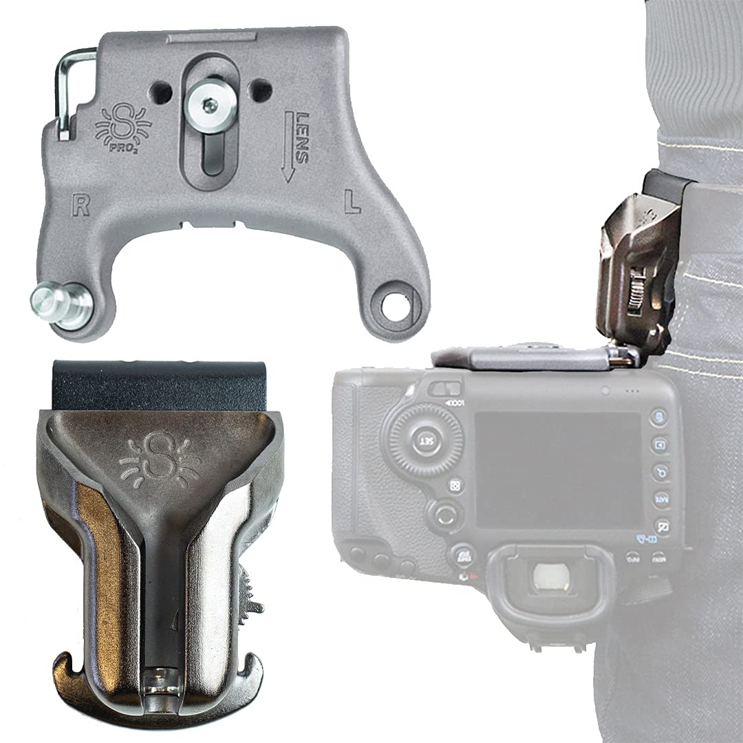SpiderPro Camera Holster Set v2 - Professional DSLR Camera Belt Clip with Self-Locking Mechanism, Quick-Release Plate & Stainless Steel Pin - Compatible with Canon, Nikon, Sony DSLRs - Perfect for Wedding, Travel & Outdoor Photography