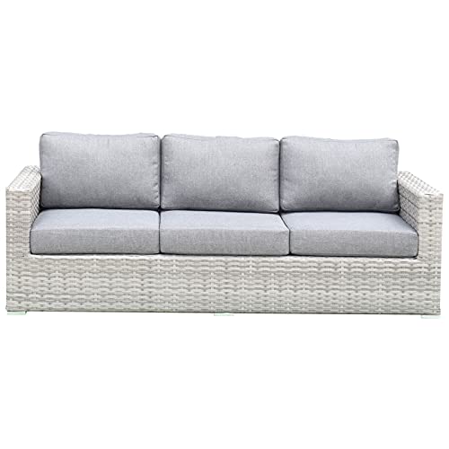 Teva Furniture Light Gray Miami Wicker Rattan Sofa with Cushion - Outdoor Patio, Garden, Poolside Lounge Furniture for Relaxing