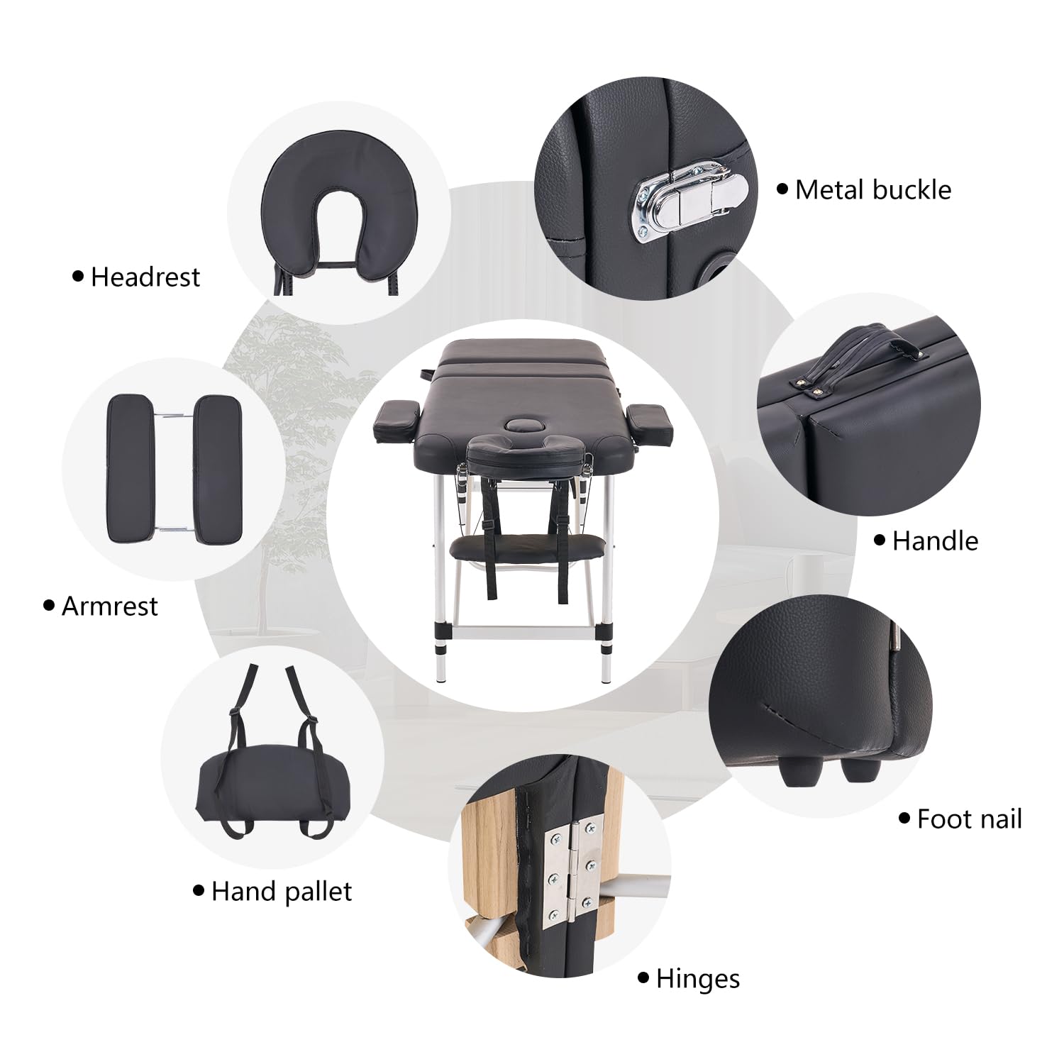 YOUNIKE Professional Portable Massage Table - Lightweight Aluminum Folding Lash Bed for Eyelash Extensions, Facial Spa & Tattoo - Height Adjustable Beauty Salon & Home Use - Perfect for Therapists, Estheticians & Tattoo Artists (Black)
