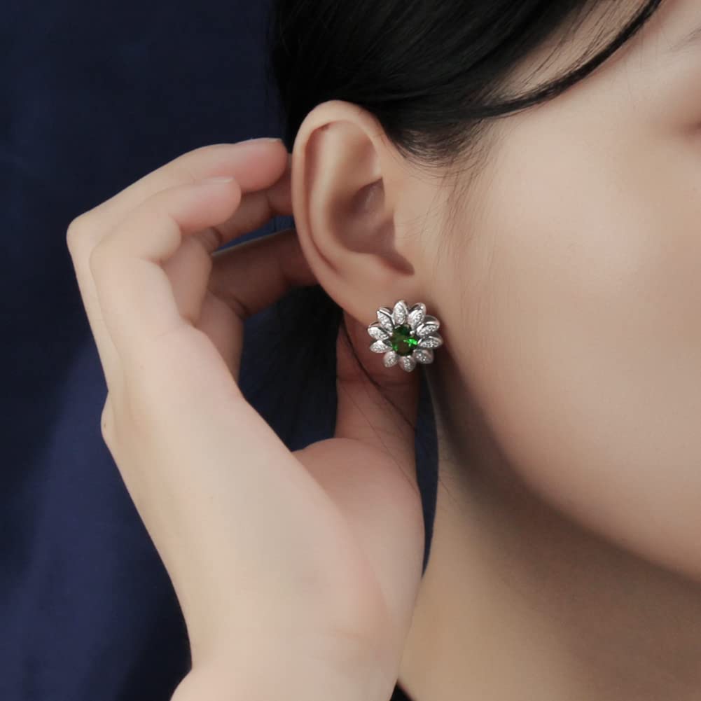 925 Sterling Silver Flower Stud Earrings for Women - Trendy Shiny Cubic Zirconia Earrings - Perfect Gift for Birthday, Anniversary & Valentine's Day - Elegant Everyday & Party Jewelry
