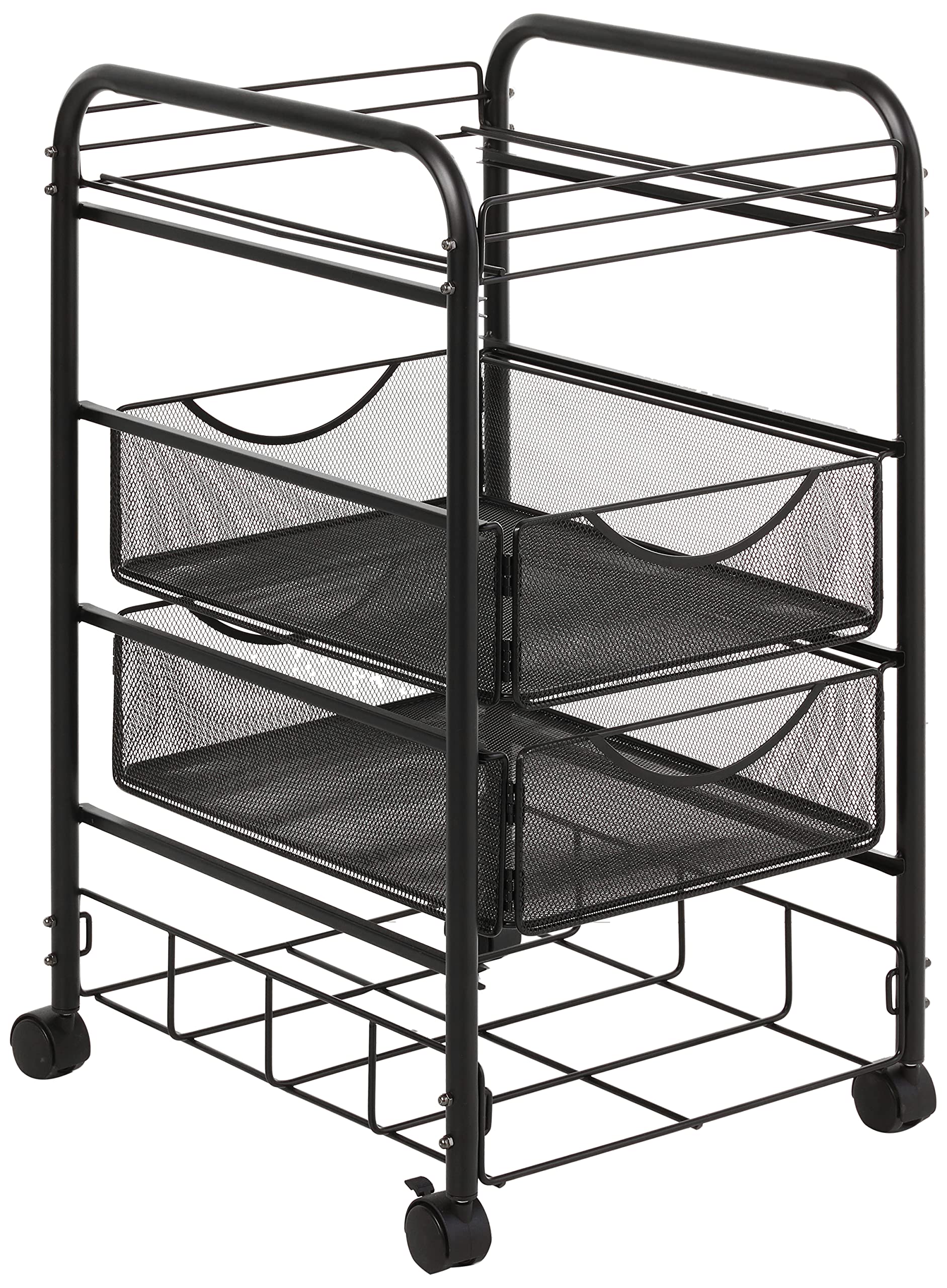 Safco 5215BL Onyx Mesh File Cart with 2 Storage Drawers - Black | Office Organization & Document Storage Solution for Home & Business Workspaces