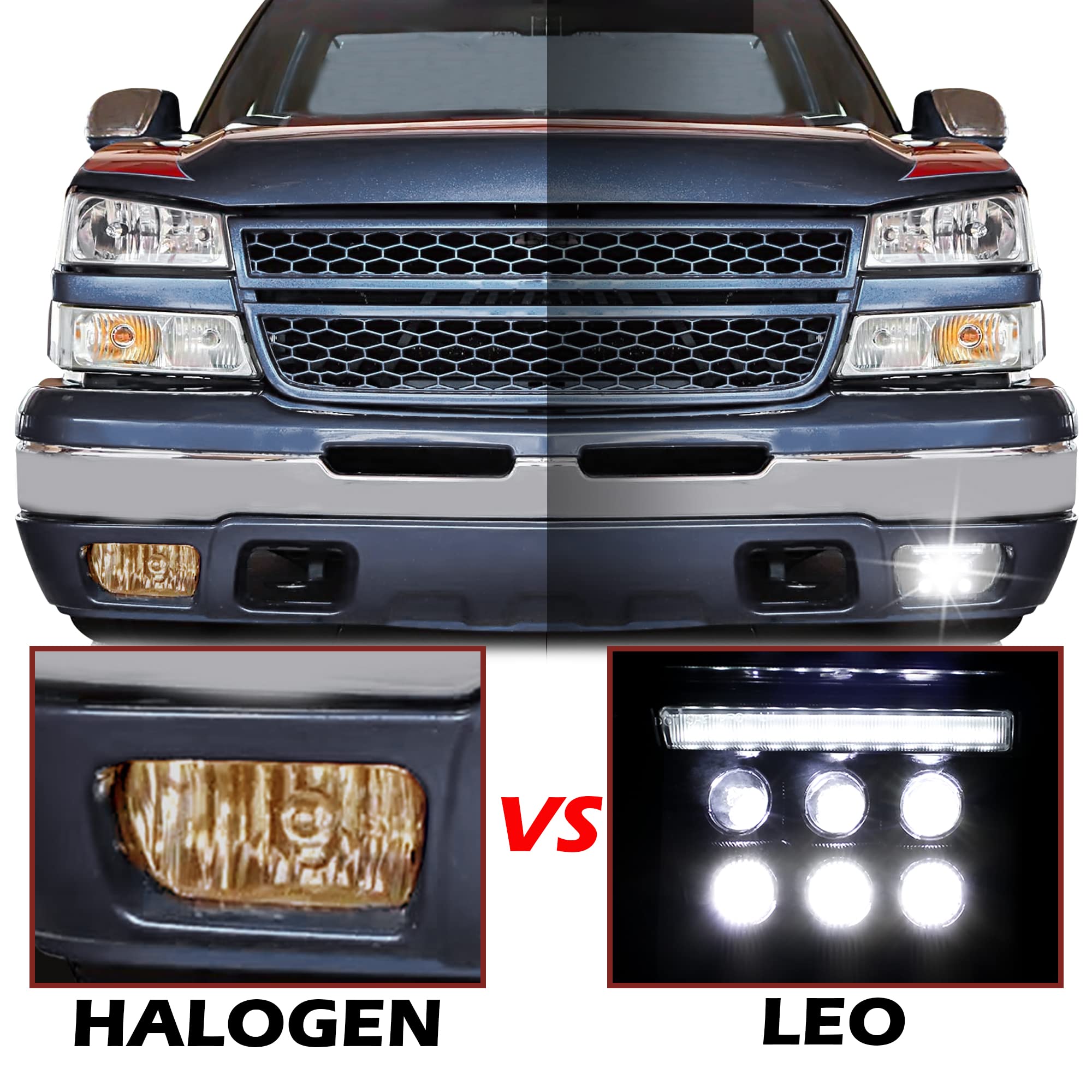 KEWISAUTO LED Bumper Fog Lights with DRL for 2002-2006 Chevy Silverado 1500/2500HD/3500HD & Avalanche - Bright Daytime Running Lights & Fog Light Assembly - Perfect for Night Driving and Off-Road Adventures